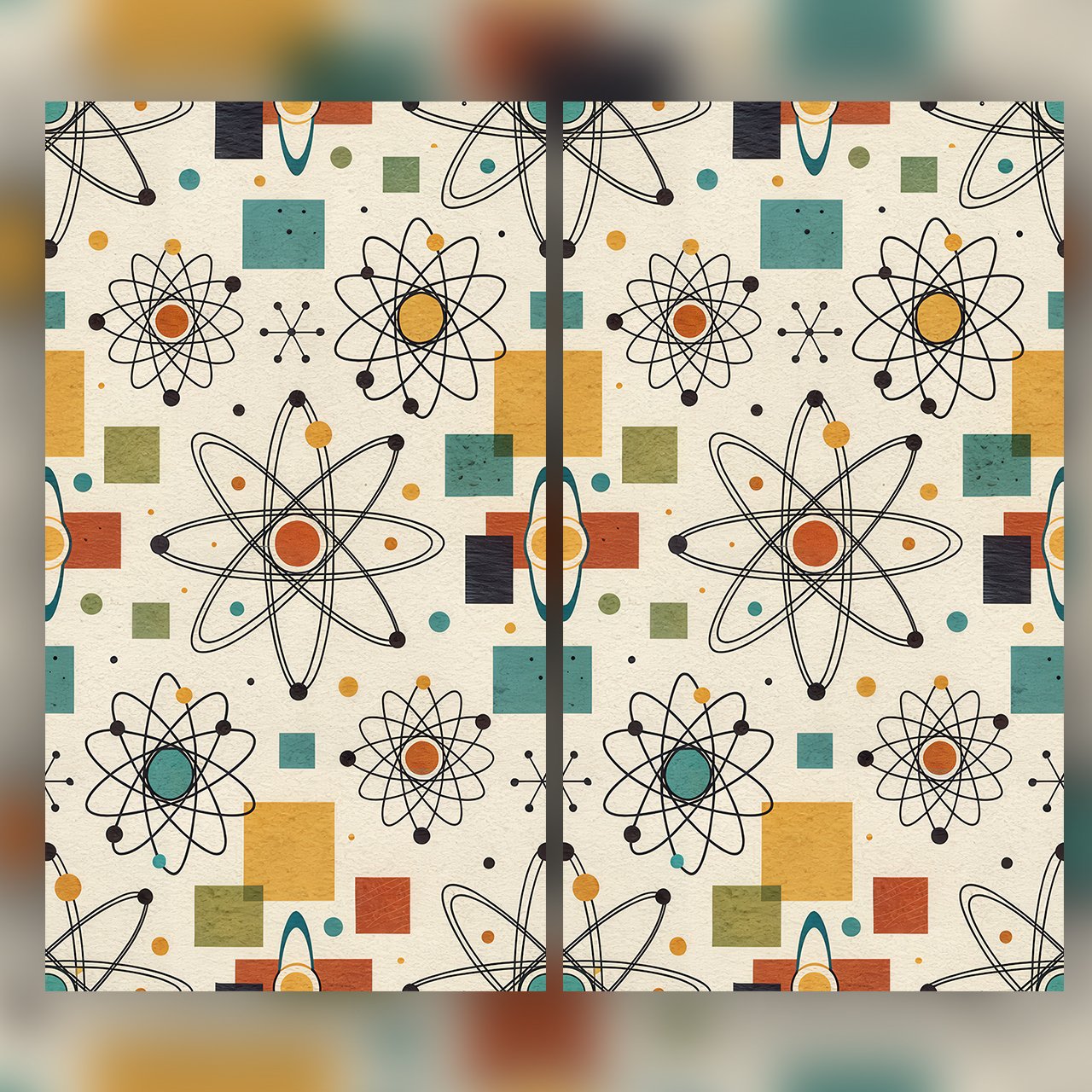 Mid Century Atomic Seamless Pattern Retro Science Atom Geometric Wallpaper Background