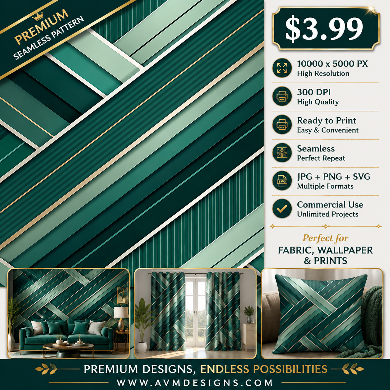 Modern Emerald Green Geometric Seamless Pattern Abstract Linear Architecture Texture for Wallpaper and Prints