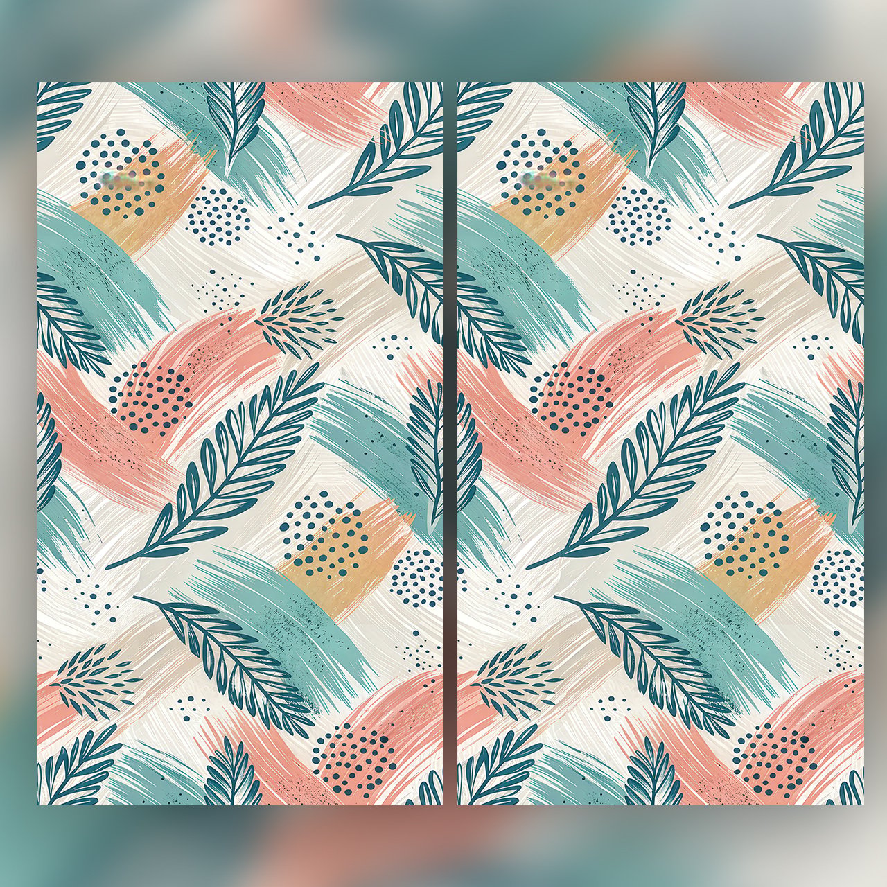Tropical Palm Leaf Seamless Pattern Teal Coral Beige Botanical Wallpaper Texture for Fabric and Prints