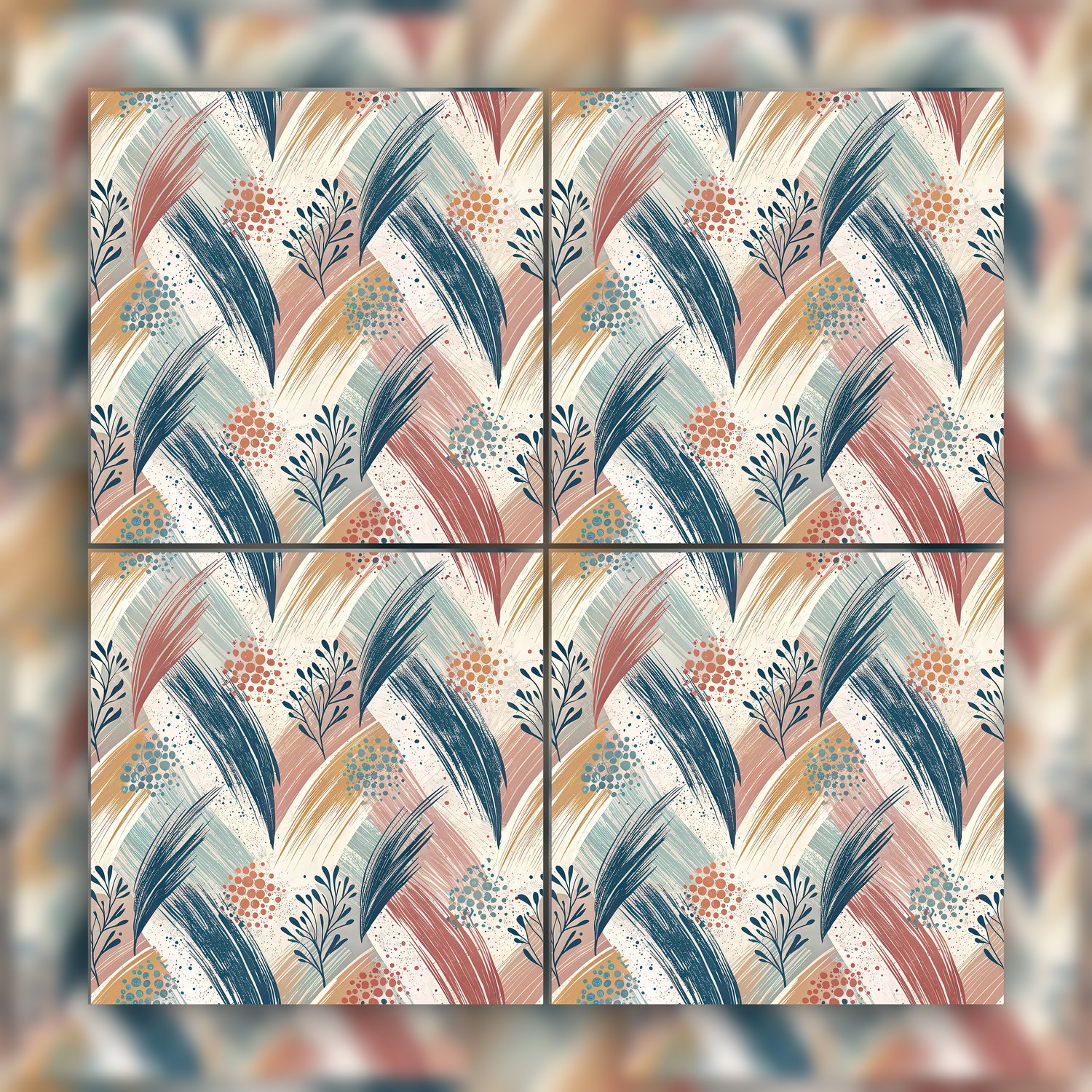 Modern Tropical Palm Leaf Seamless Pattern Abstract Teal Coral Beige Botanical Wallpaper Texture for Fabric and Prints
