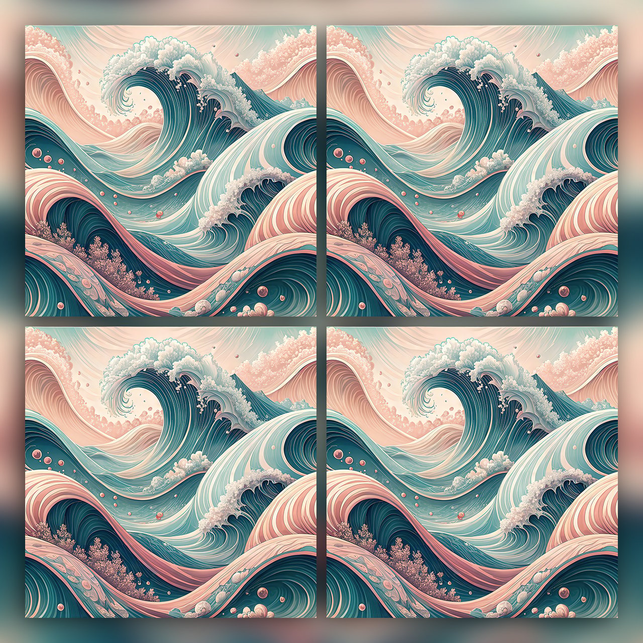 Ocean Wave Seamless Pattern, Teal Coral Coastal Wallpaper Design, Premium Digital Print for Fabric, Wallpaper, Home Decor, JPG PNG SVG
