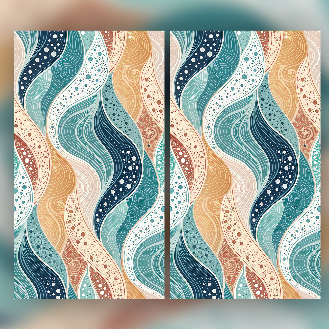 Ocean Wave Seamless Pattern Teal Coral Abstract Sea Wallpaper Texture for Fabric and Prints
