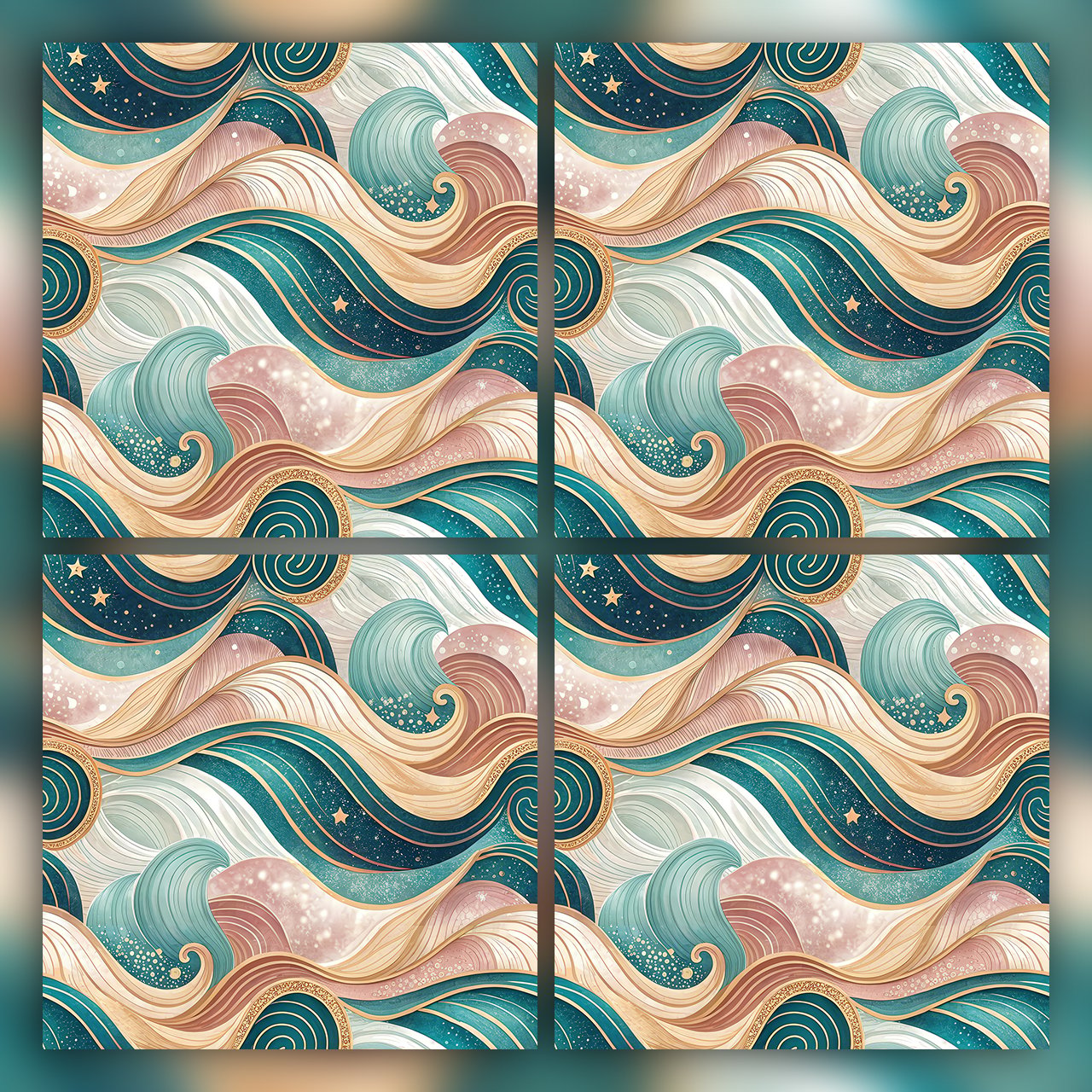 Teal Ocean Wave Seamless Pattern Abstract Coastal Wallpaper Texture for Fabric and Prints