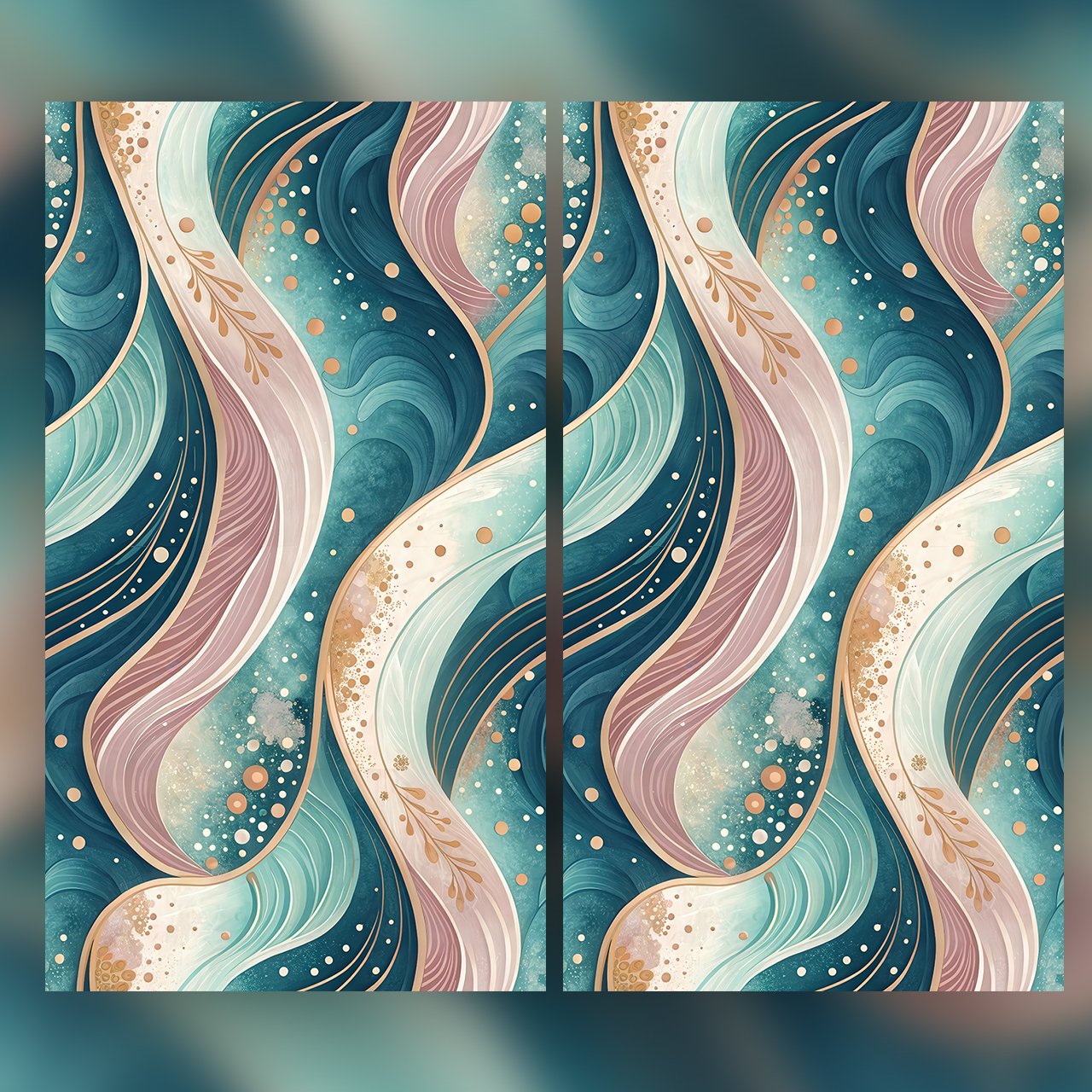 Teal Ocean Wave Seamless Pattern Abstract Coastal Wallpaper Texture for Fabric and Prints