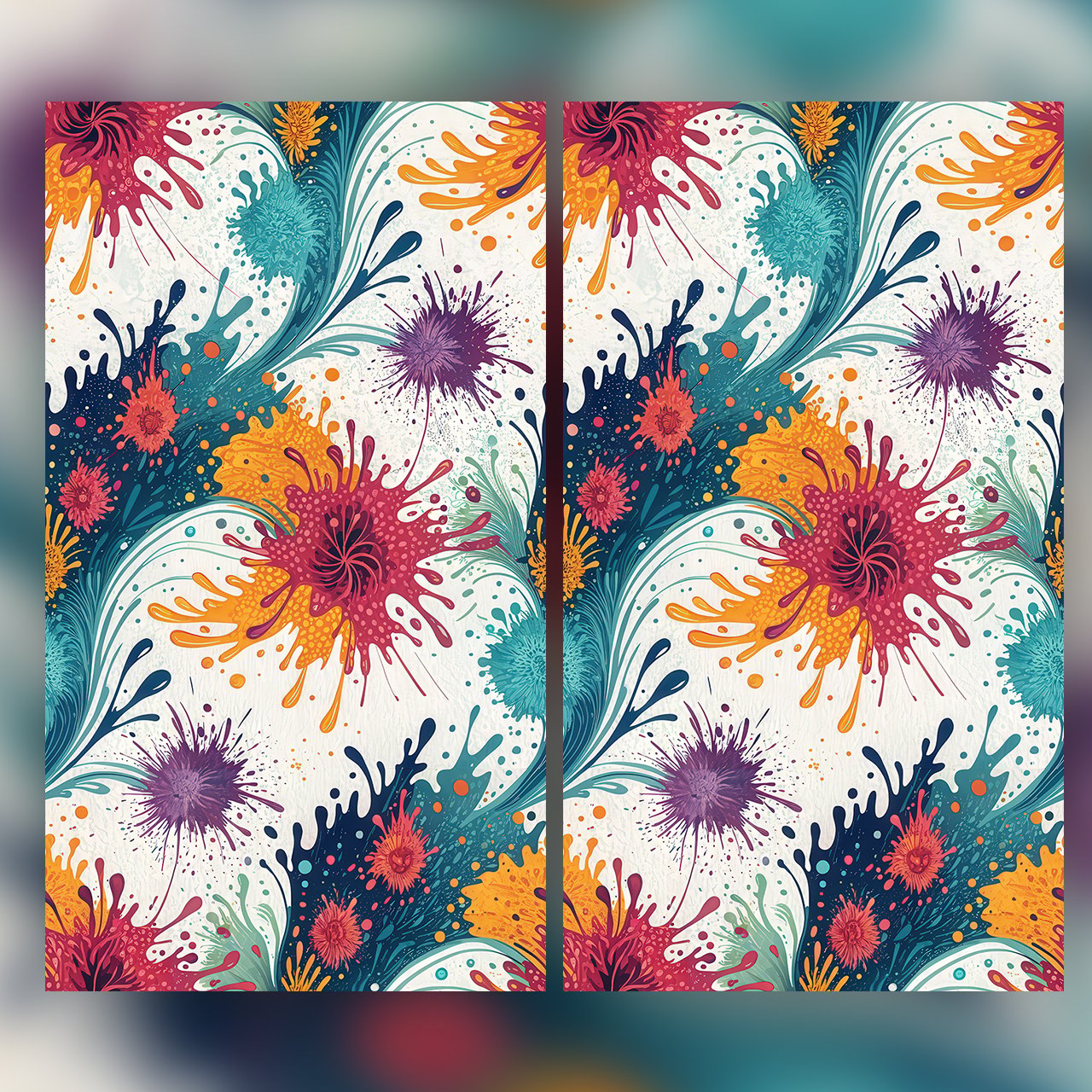 Colorful Paint Splash Floral Seamless Pattern Abstract Flower Wallpaper Texture for Fabric and Prints