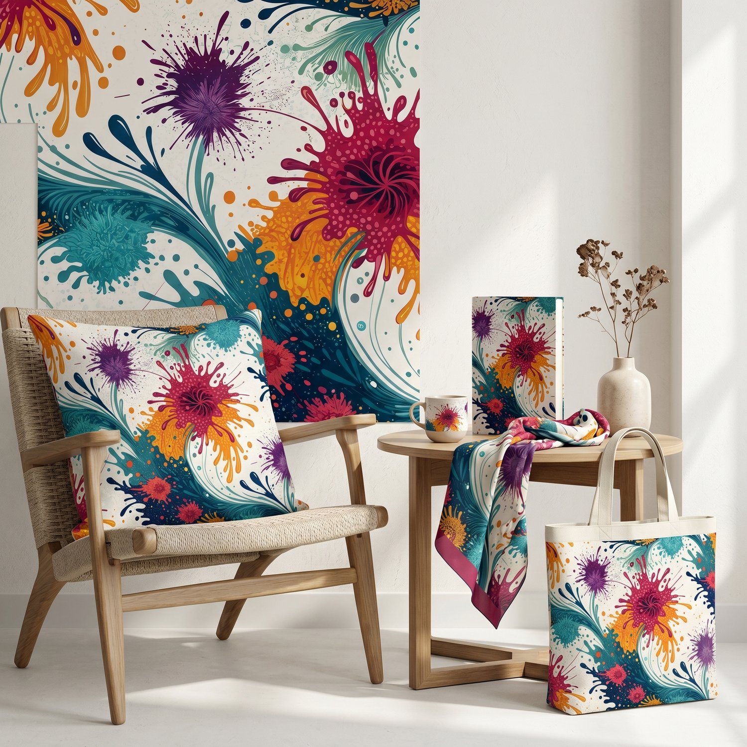 Colorful Paint Splash Floral Seamless Pattern Abstract Flower Wallpaper Texture for Fabric and Prints