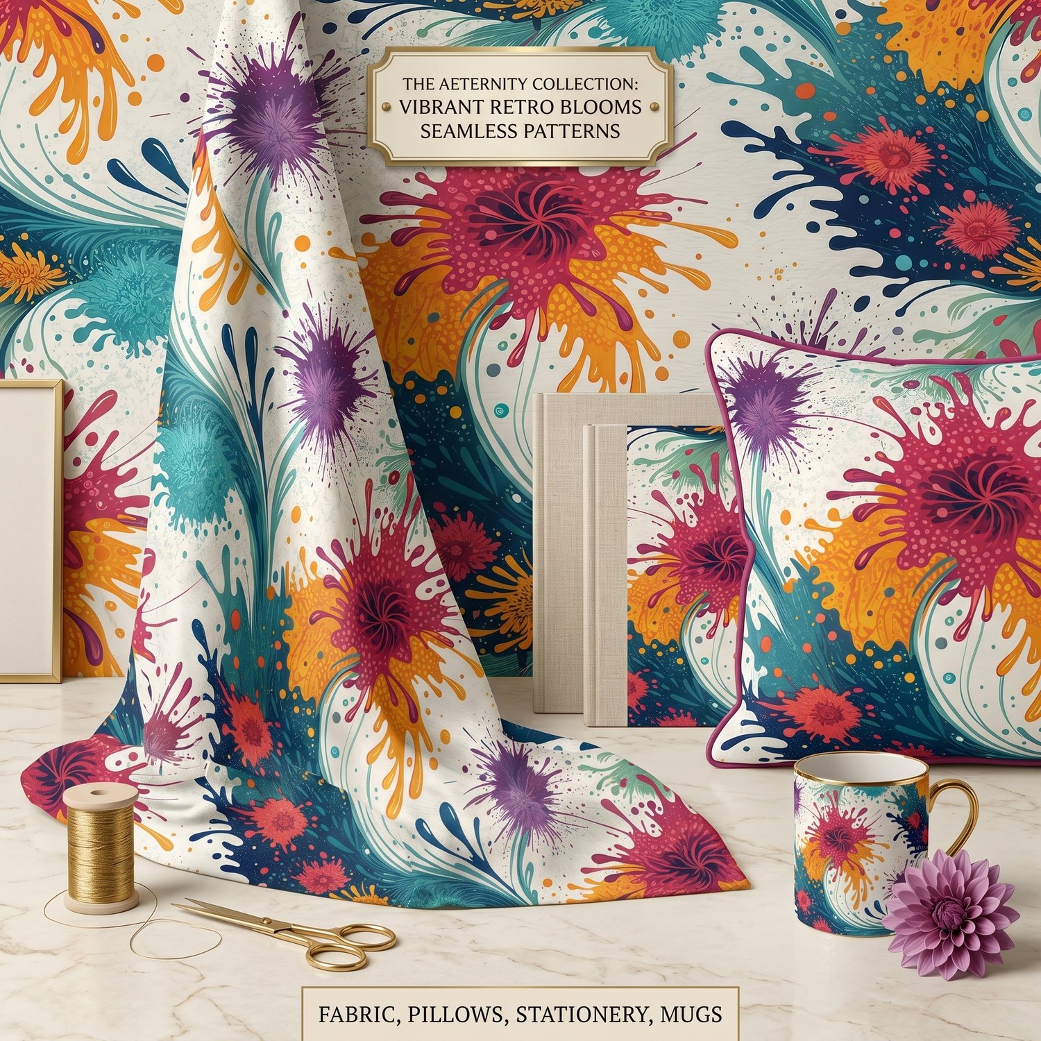 Colorful Paint Splash Floral Seamless Pattern Abstract Flower Wallpaper Texture for Fabric and Prints
