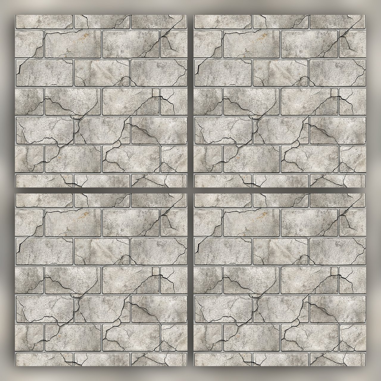 Cracked White Brick Wall Seamless Texture Grunge Concrete Tile Pattern for Wallpaper and 3D Backgrounds