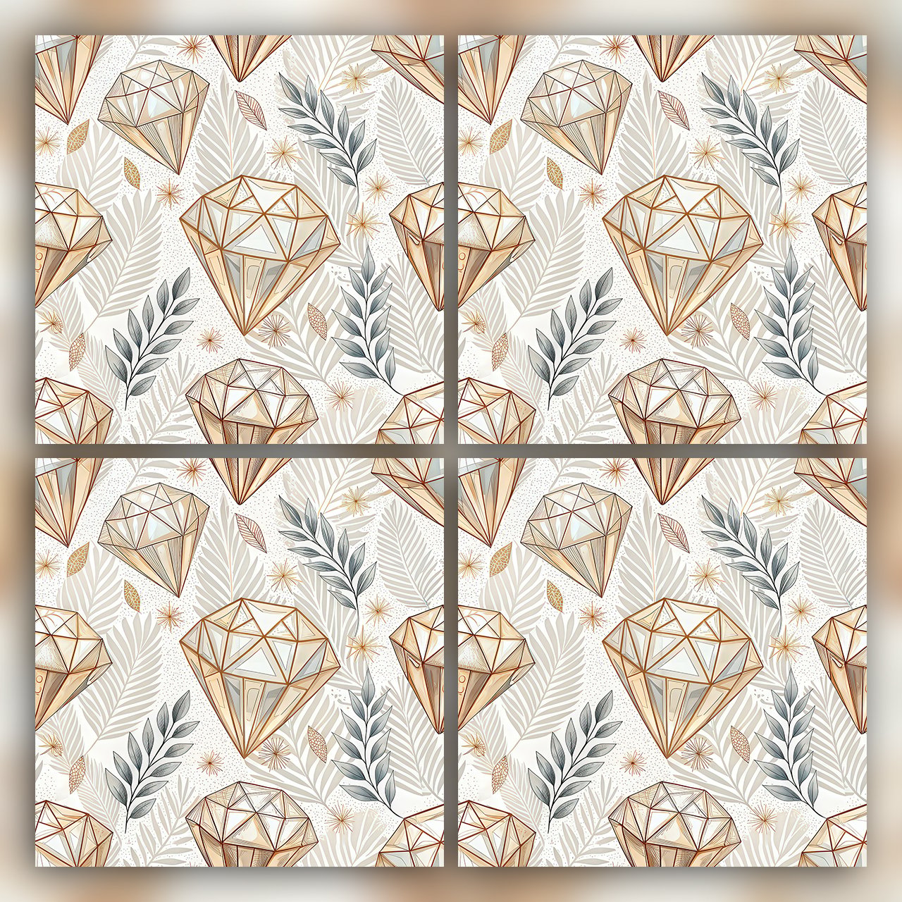 Gold Diamond Geometric Seamless Pattern Luxury Crystal Wallpaper Design for Fabric and Décor