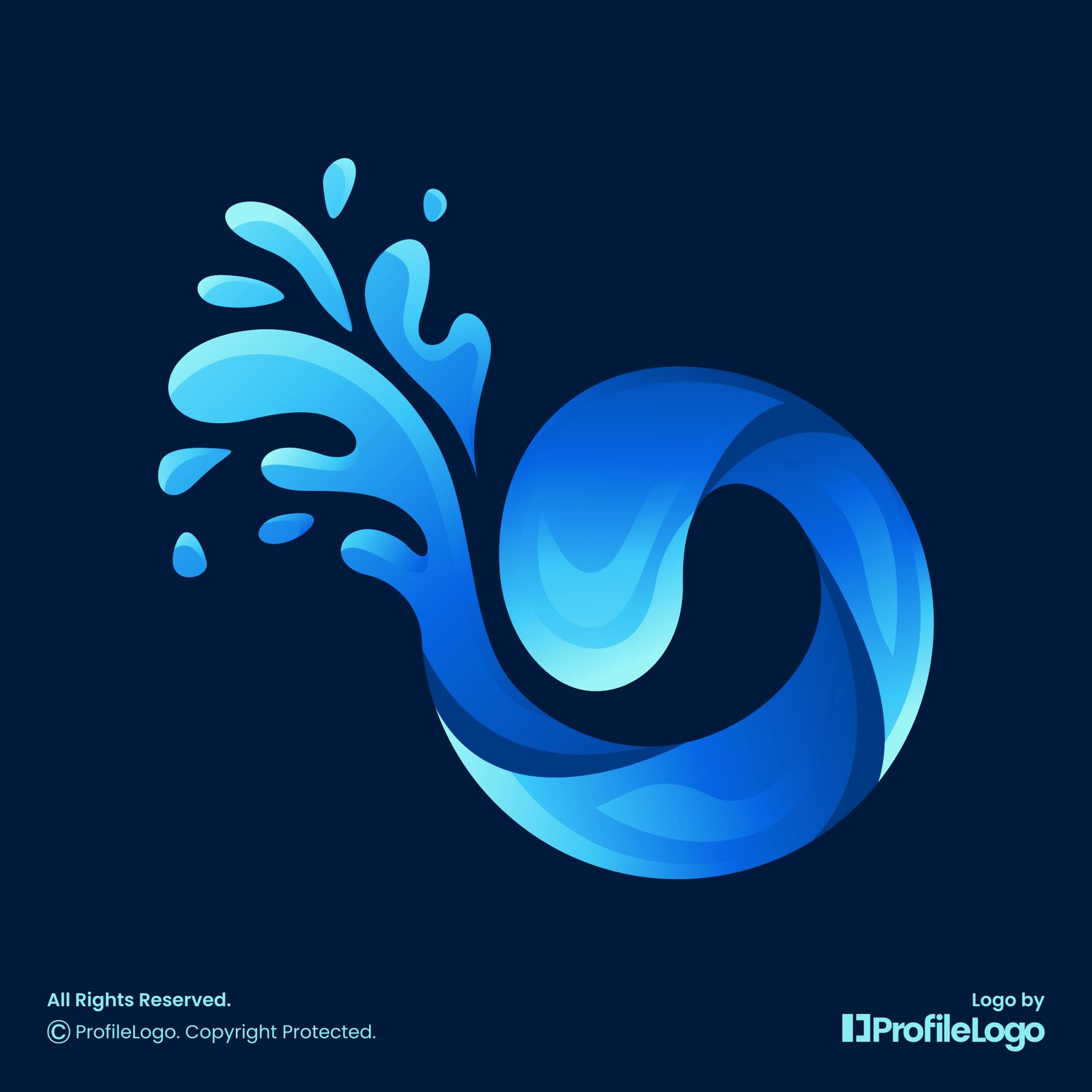 Gradient blue water splash circle logo for sale by ProfileLogo with dark blue background