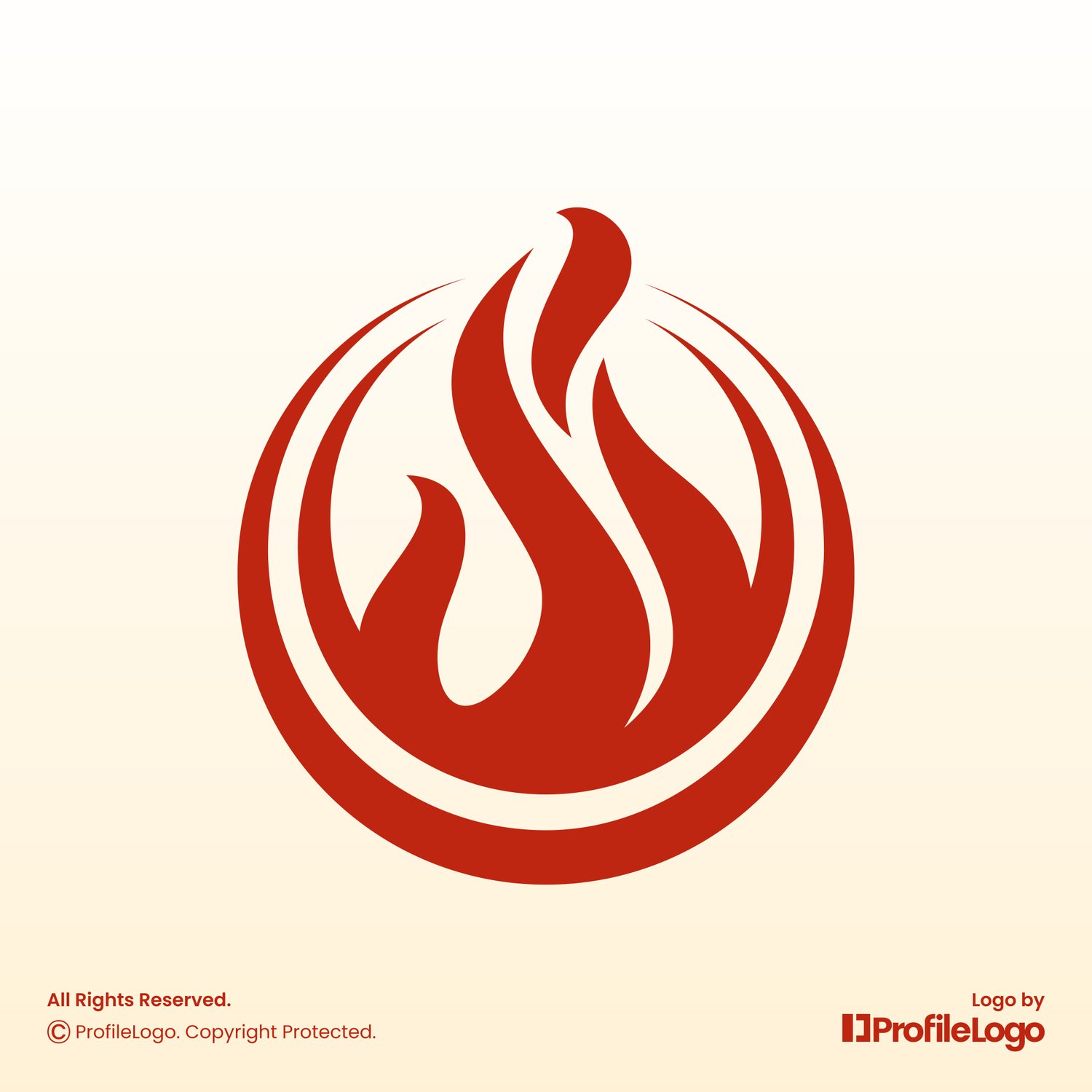 Modern fire flame circle logo for sale by ProfileLogo with light yellow background