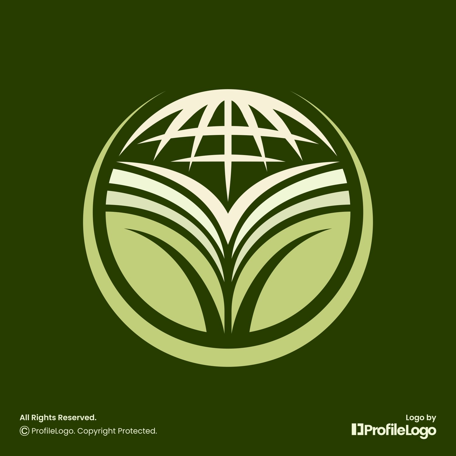 Organic globe nature leaf logo for sale by ProfileLogo with dark green background