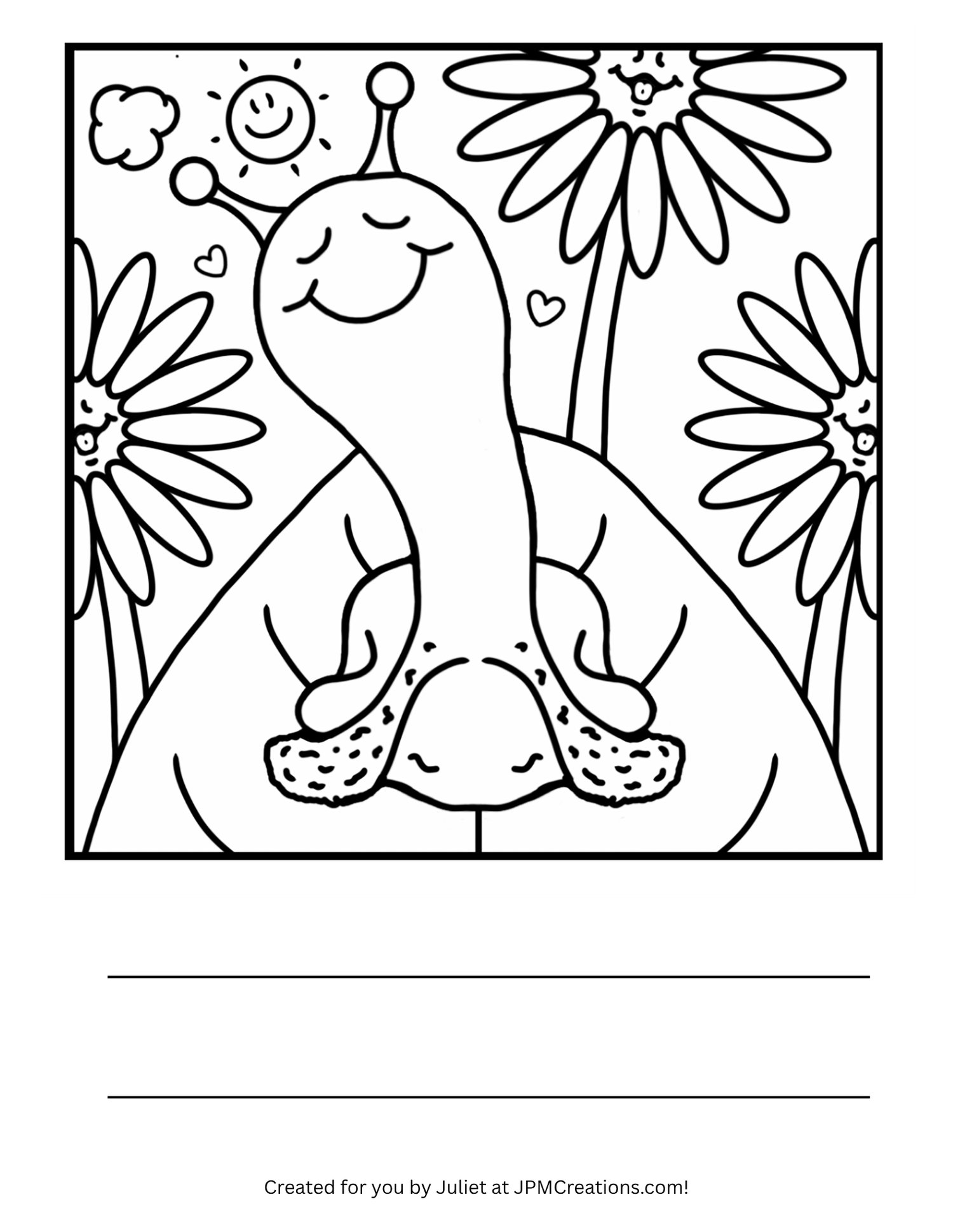 Cute Snail Sunflower Garden Chat Coloring Page (Ready To Color)