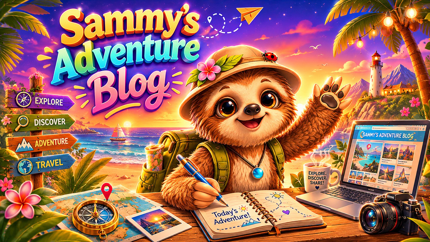 Sammy Sloth's Adventure Blog Publishing Kids 5-17, parents, teachers, librarians, homeschool families by Sloth Dreams Books & Publishing Company