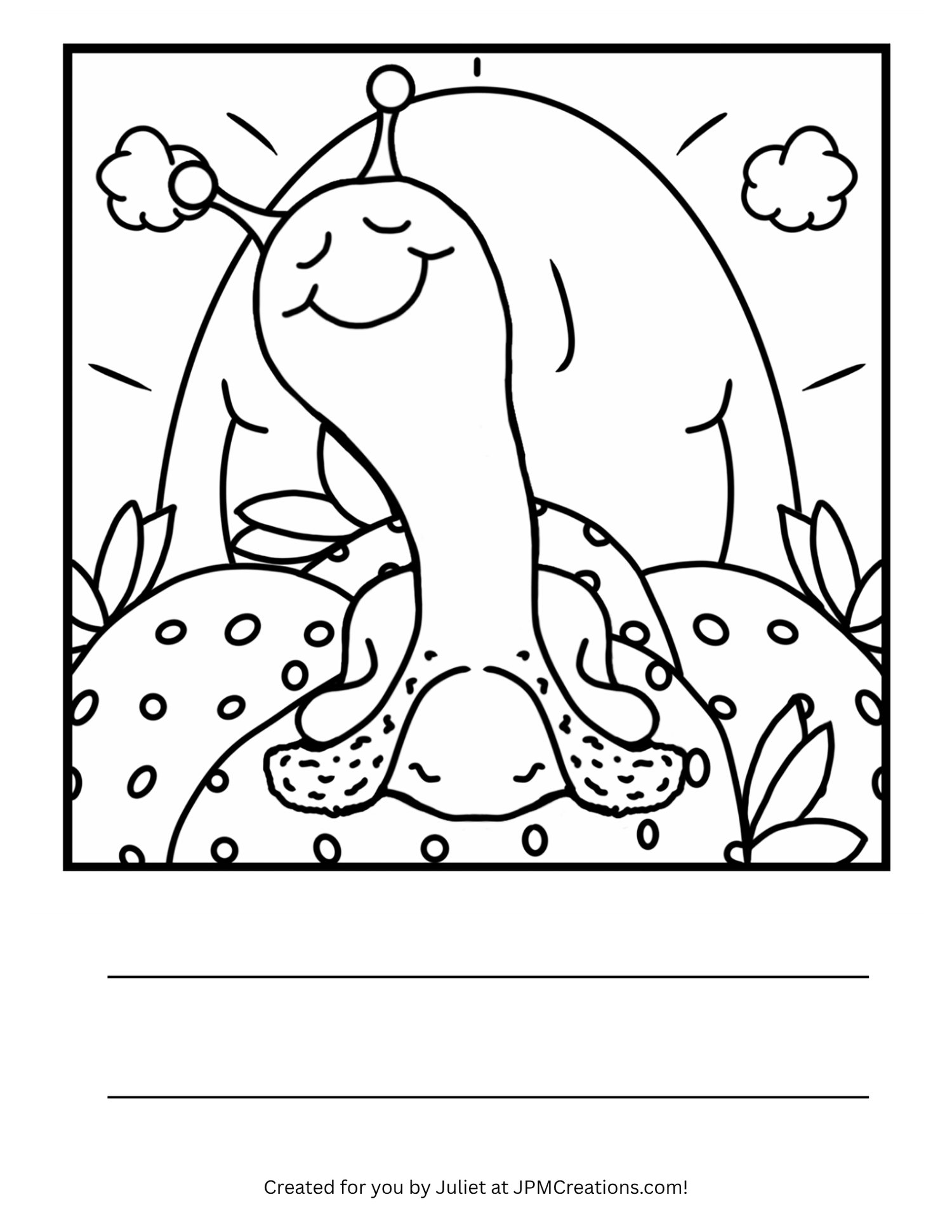 ute Snail Strawberries And Sunshine Smiles Summer Coloring Page  (uncolored)