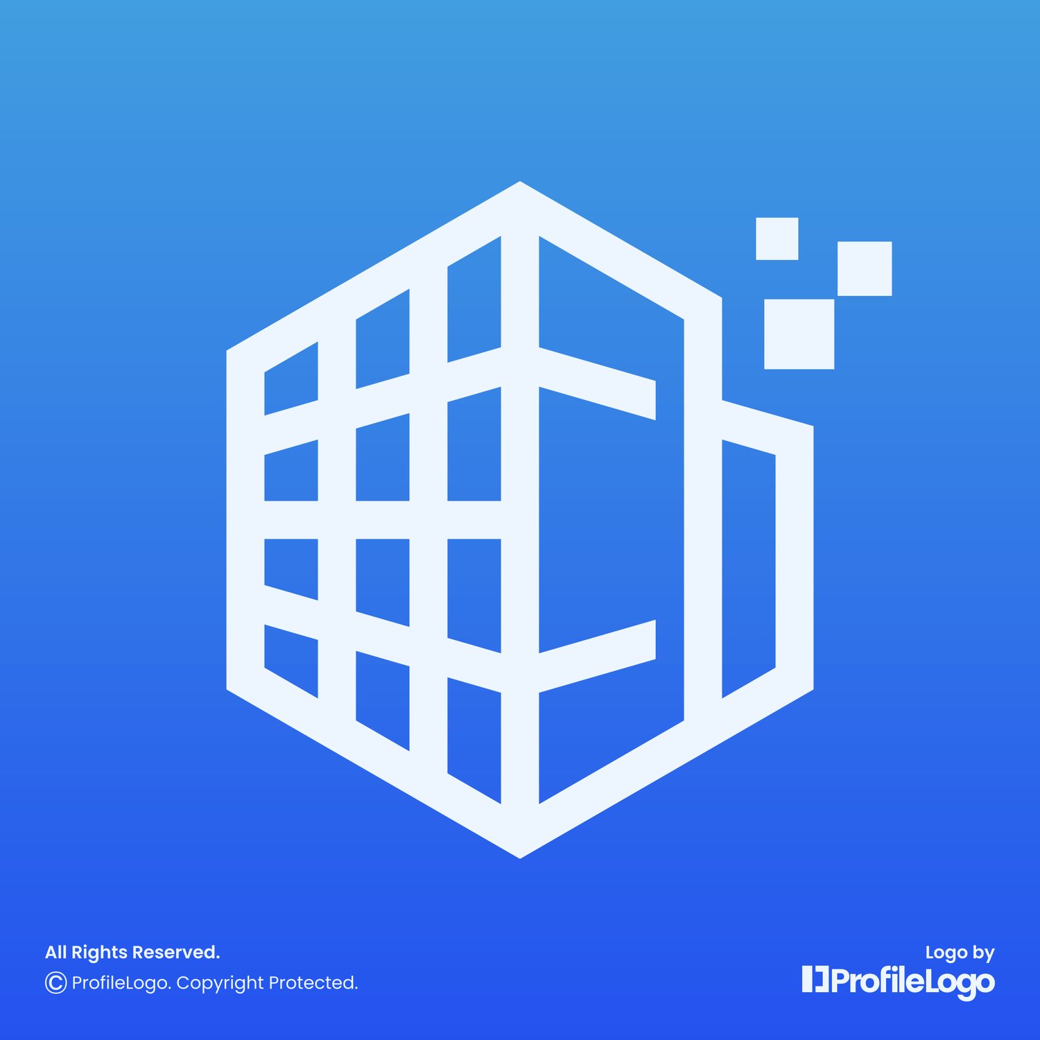 Technology line grid hexagon logo for sale by ProfileLogo with gradient blue background