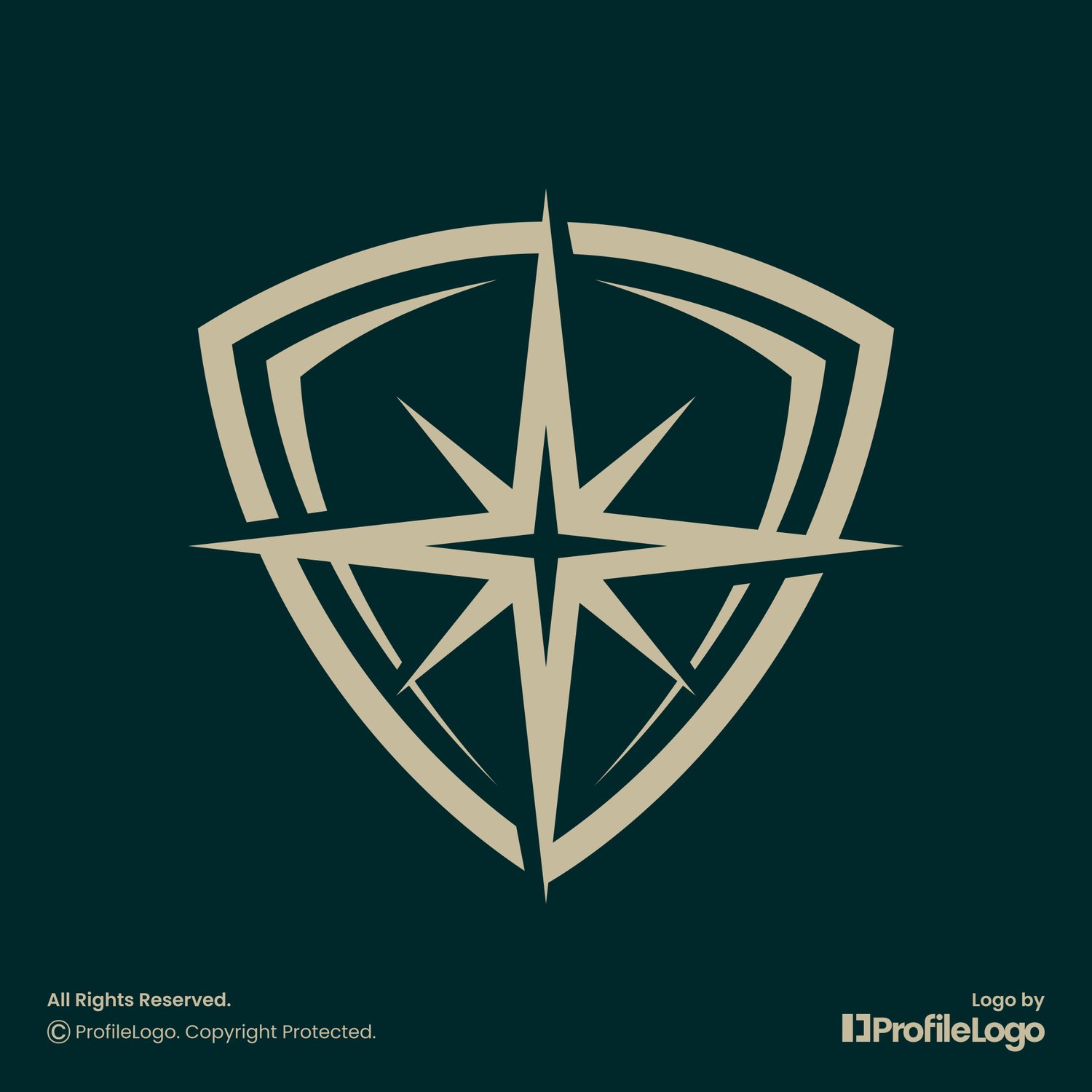 Shield security star sparkle logo for sale by ProfileLogo with dark background