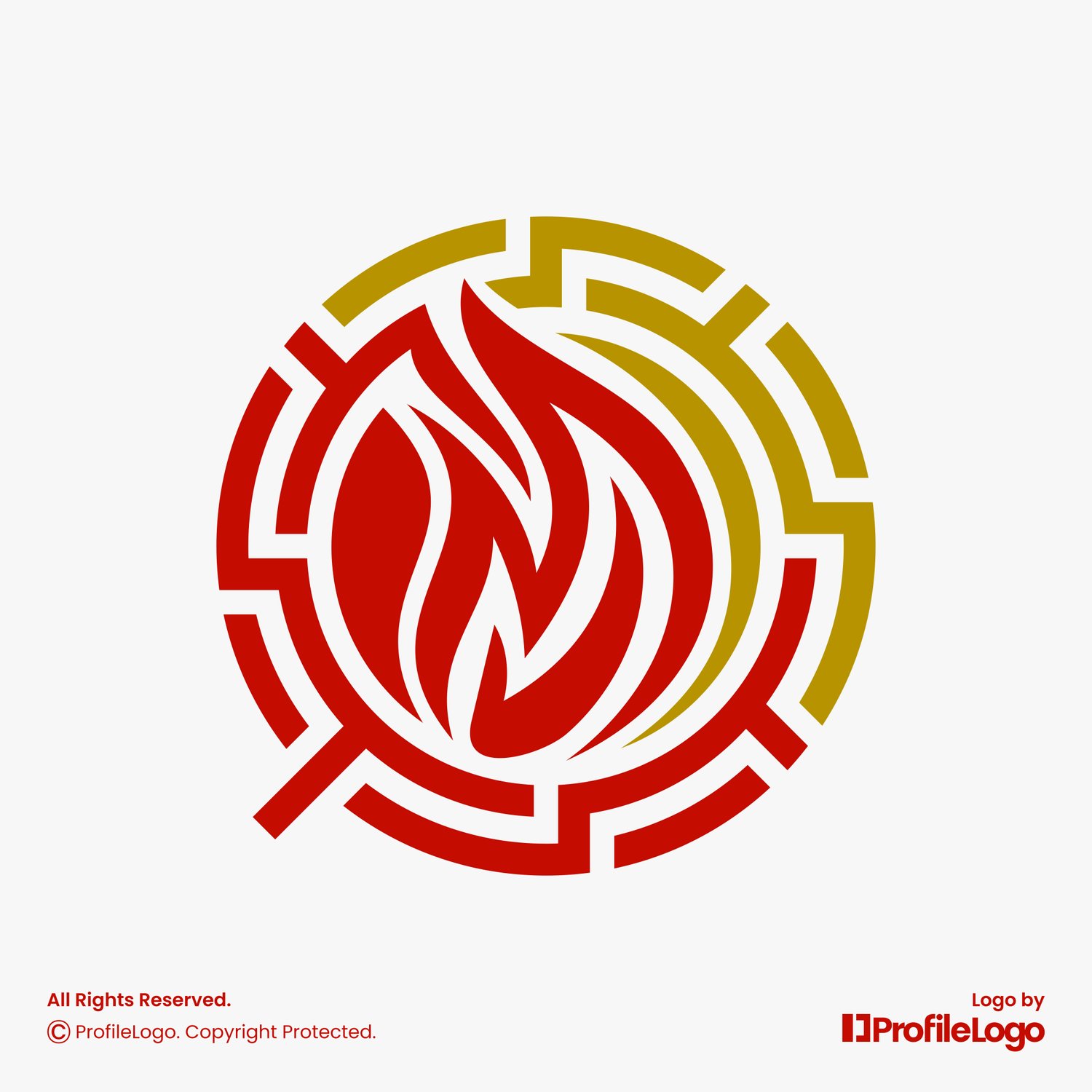 Technology line magnifying glass flame fire logo for sale by ProfileLogo with light grey background