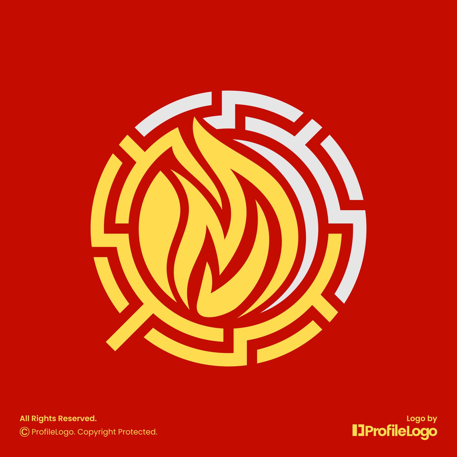 Technology line magnifying glass flame fire logo for sale by ProfileLogo with red background