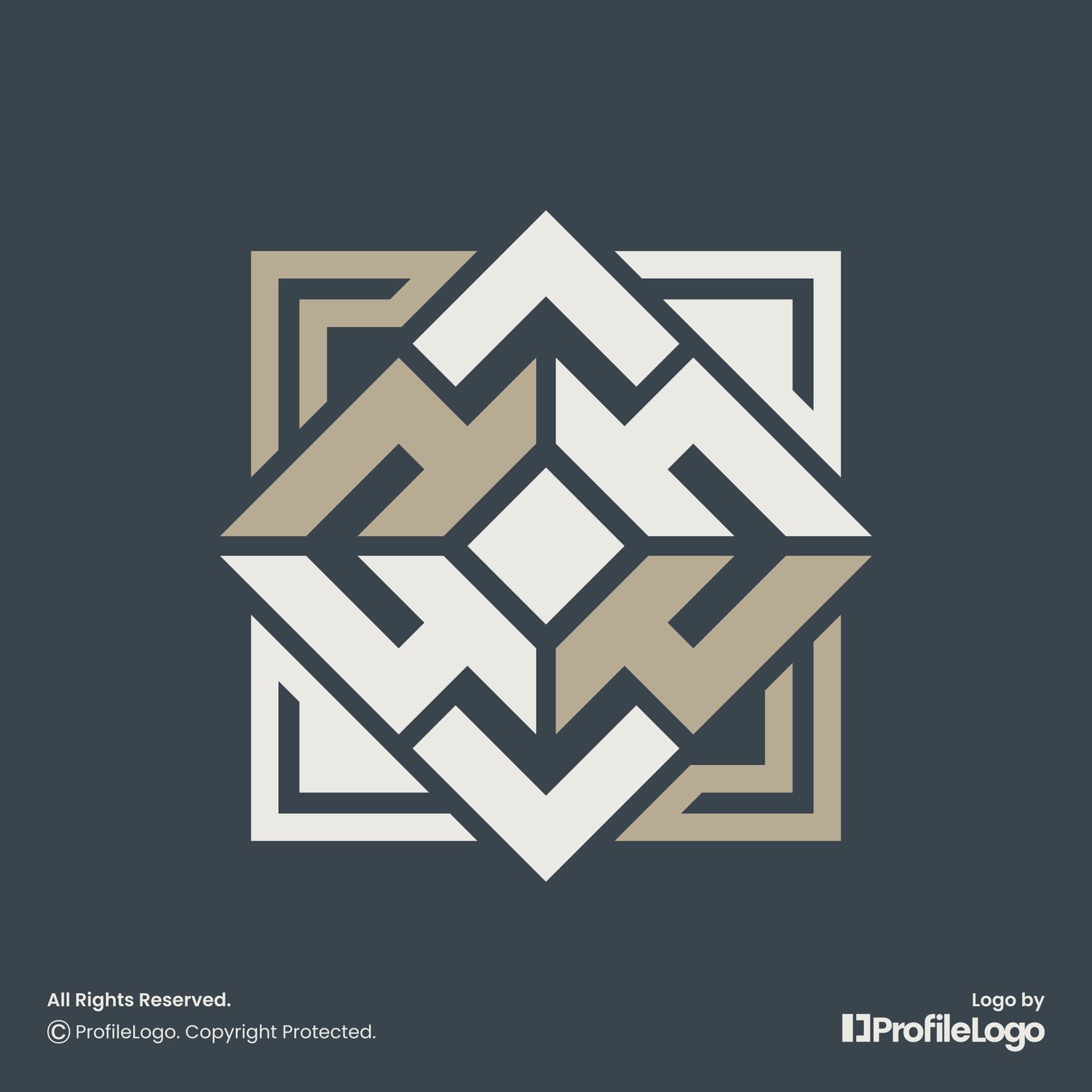 Luxury geometric abstract square logo for sale by ProfileLogo with dark blue background