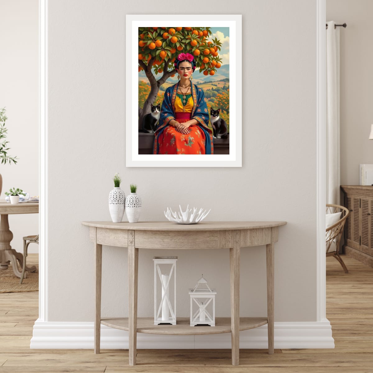 Painting of Frida Kahlo hanging in a hallway digital download