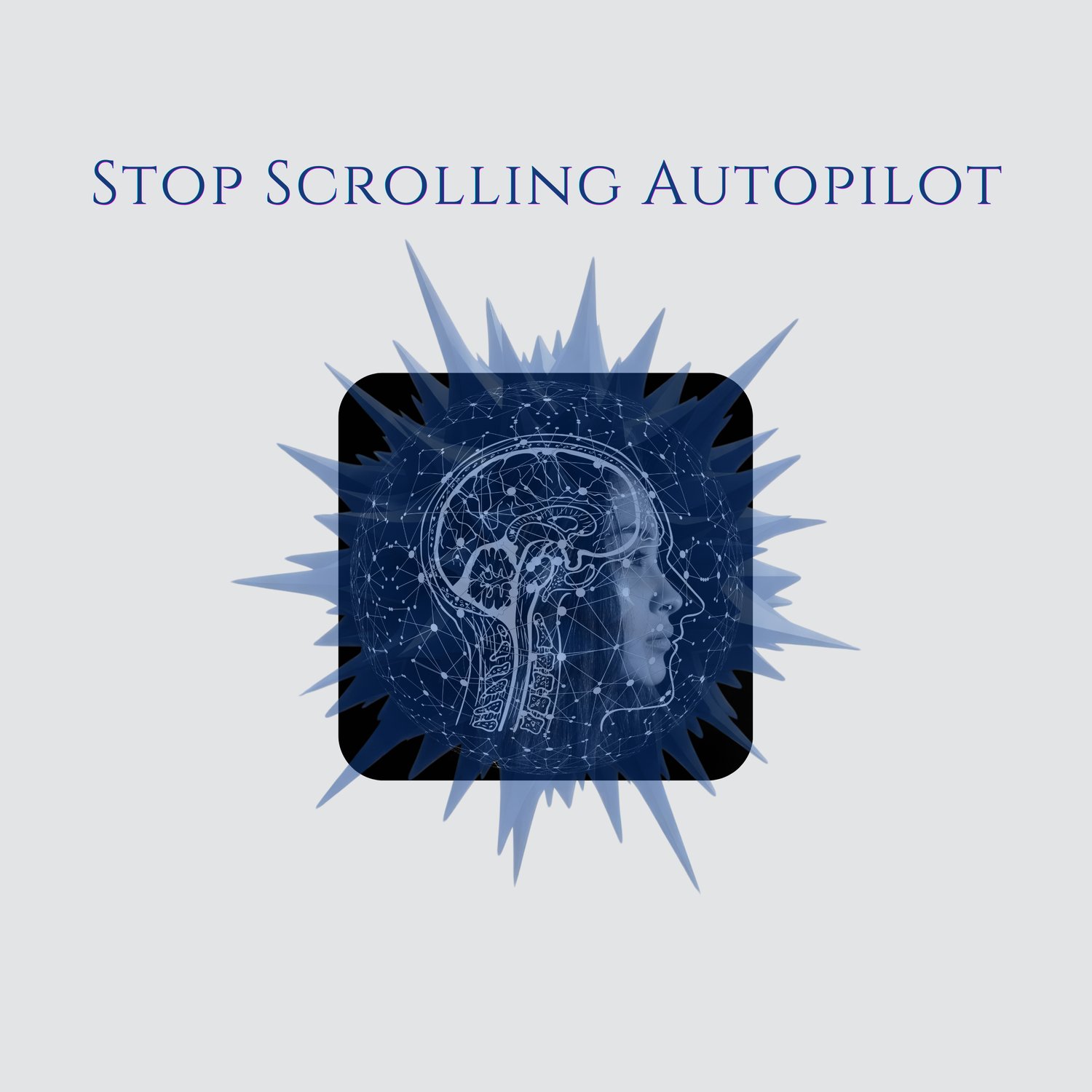Dark modern productivity ebook thumbnail with bold text “STOP SCROLLING AUTOPILOT” and abstract digital brain imagery symbolizing phone addiction, doomscrolling, and distraction recovery.