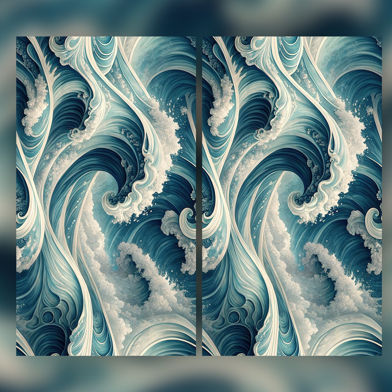 Ocean Wave Seamless Pattern Dark Teal Coastal Wallpaper Design for Fabric and Décor