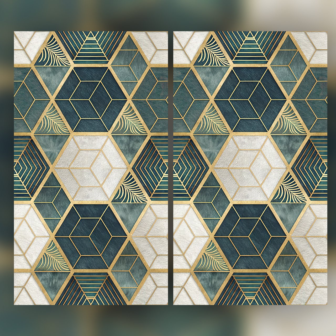 Luxury Geometric Hexagon Seamless Pattern Dark Teal Gold Wallpaper Design for Fabric and Décor