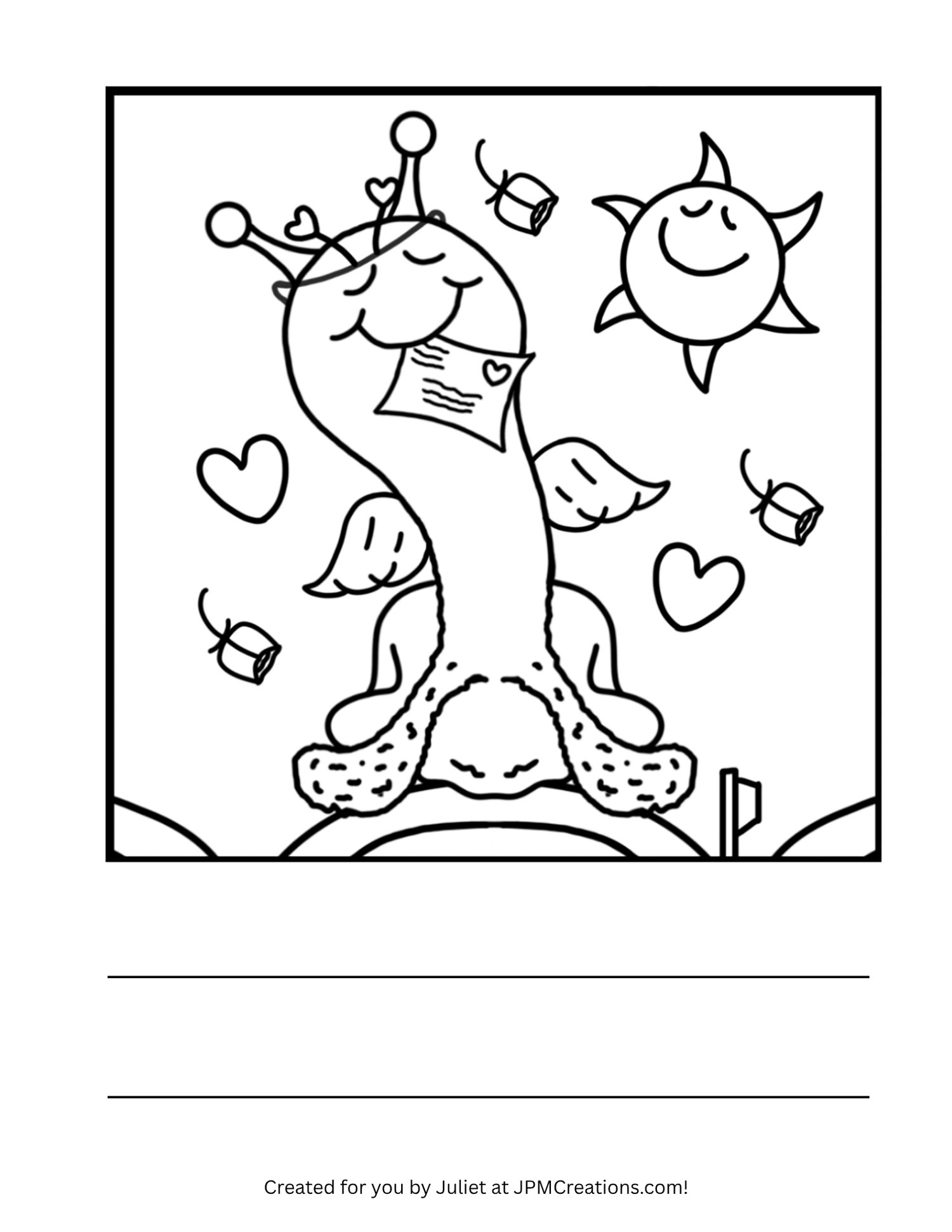 Cute Snail On Mailbox Valentine's Day Coloring Page (Letter Size)