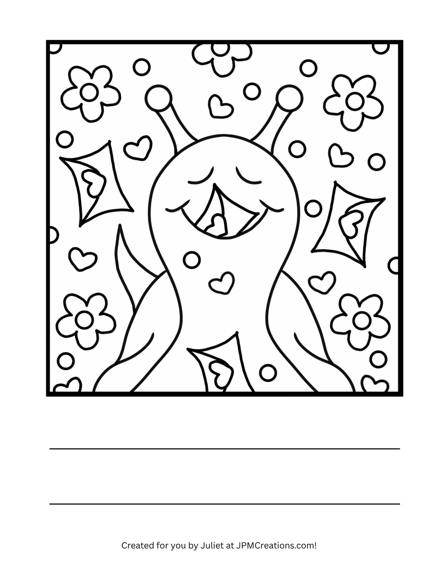 Cute Snail Valentines And Flowers Coloring Page (Letter Size)