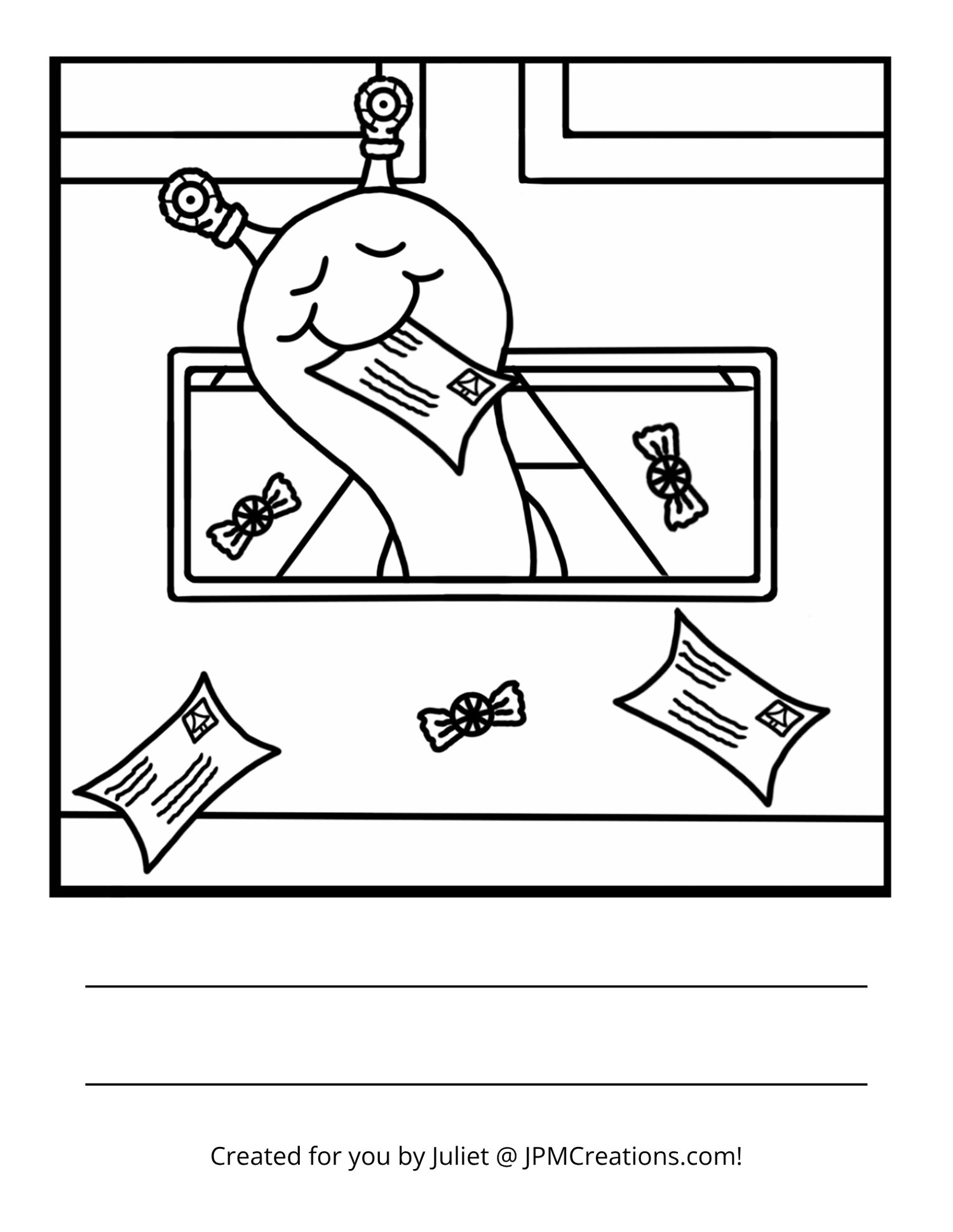 Cute Snail Christmas Mail Coloring Page (Letter Size)