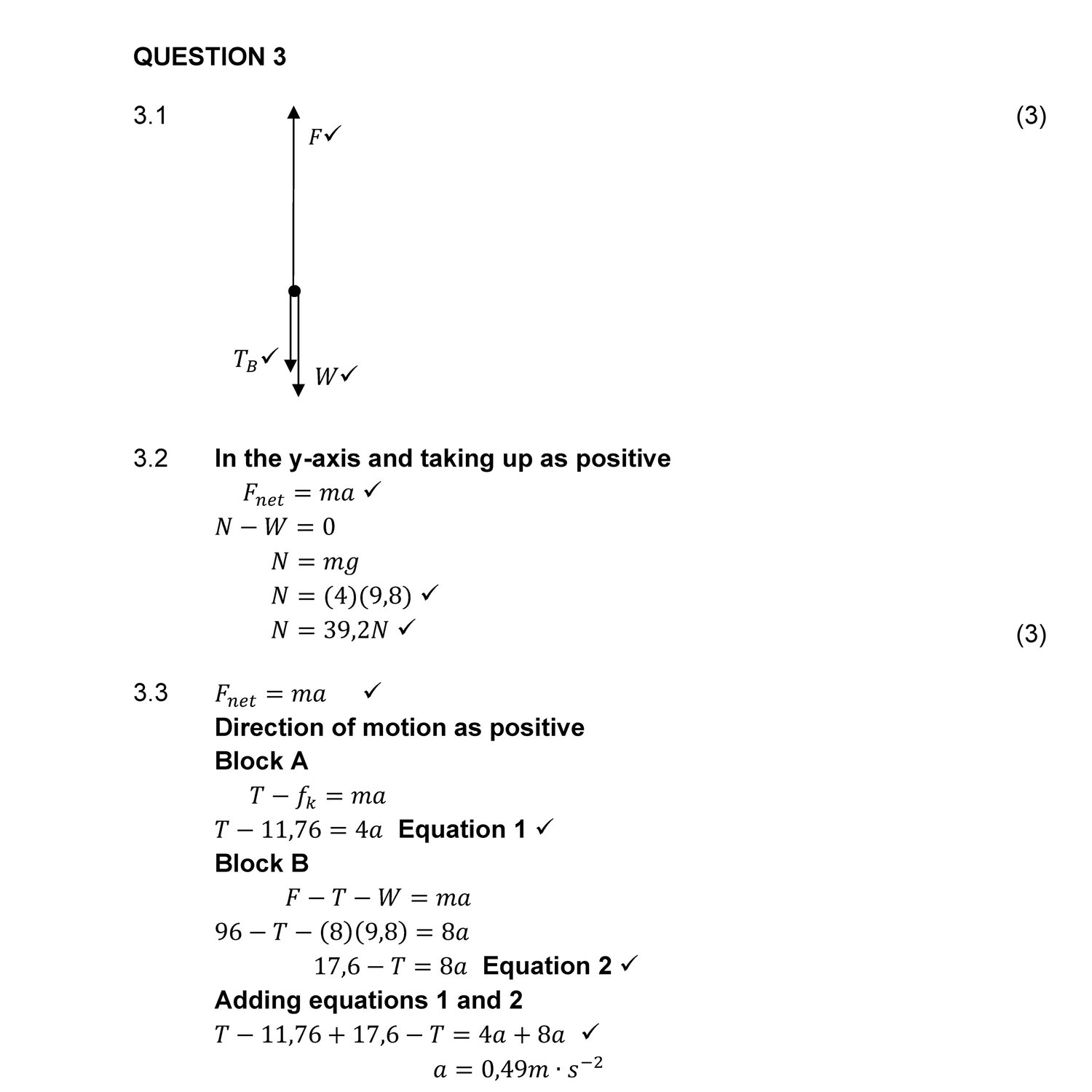 Worked solutions and force calculations for Newton’s Laws of Motion Grade 11 Physical Sciences challenge assessment