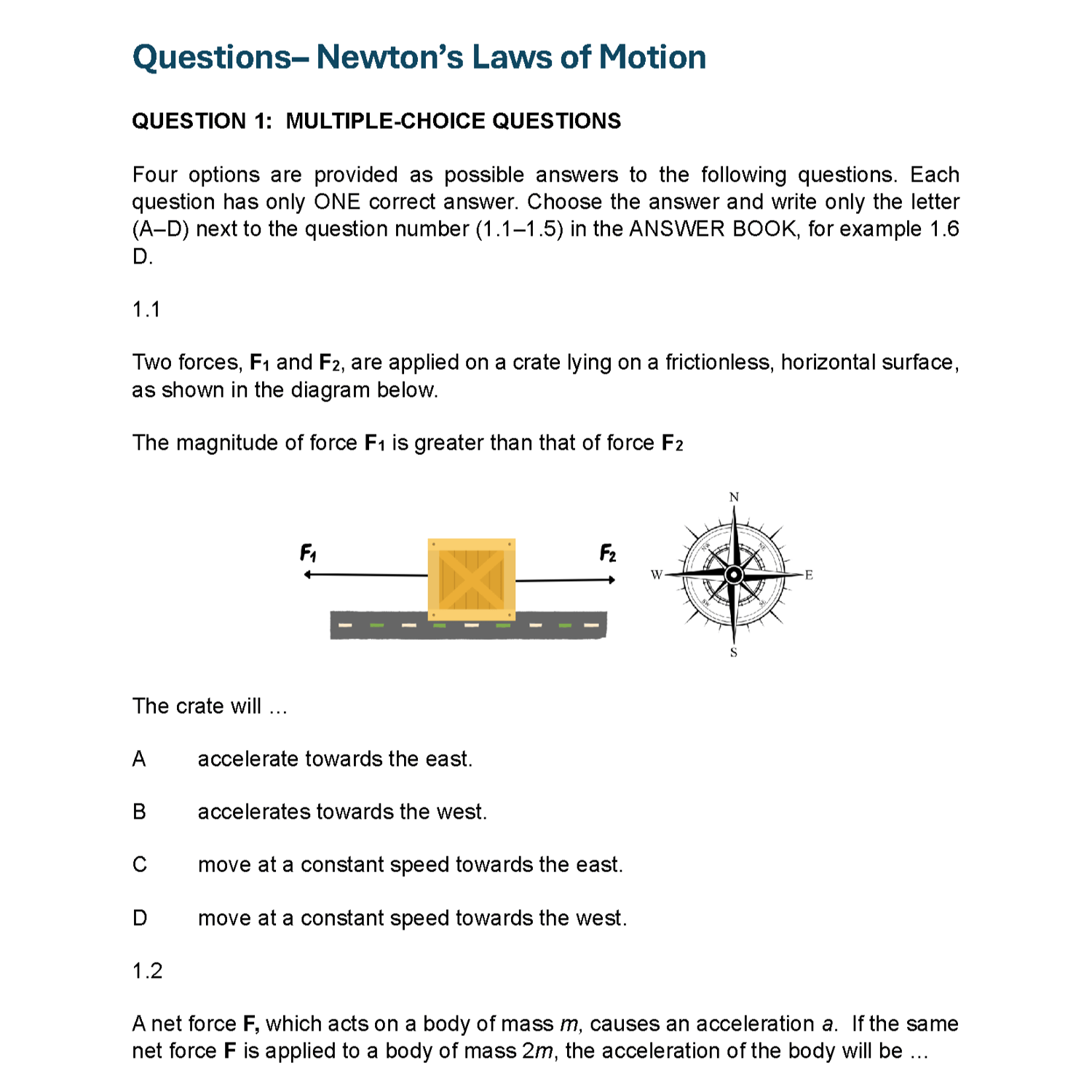Exam-style Newton’s Laws of Motion practice questions for Grade 11 Physical Sciences
