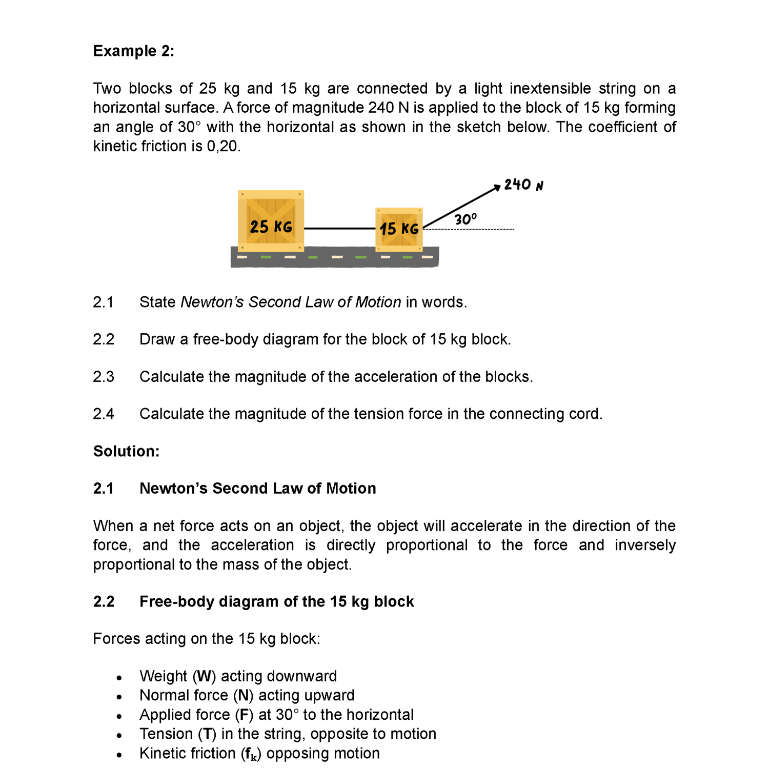 Worked examples and calculations for Newton’s Laws of Motion Grade 11 Physical Sciences revision