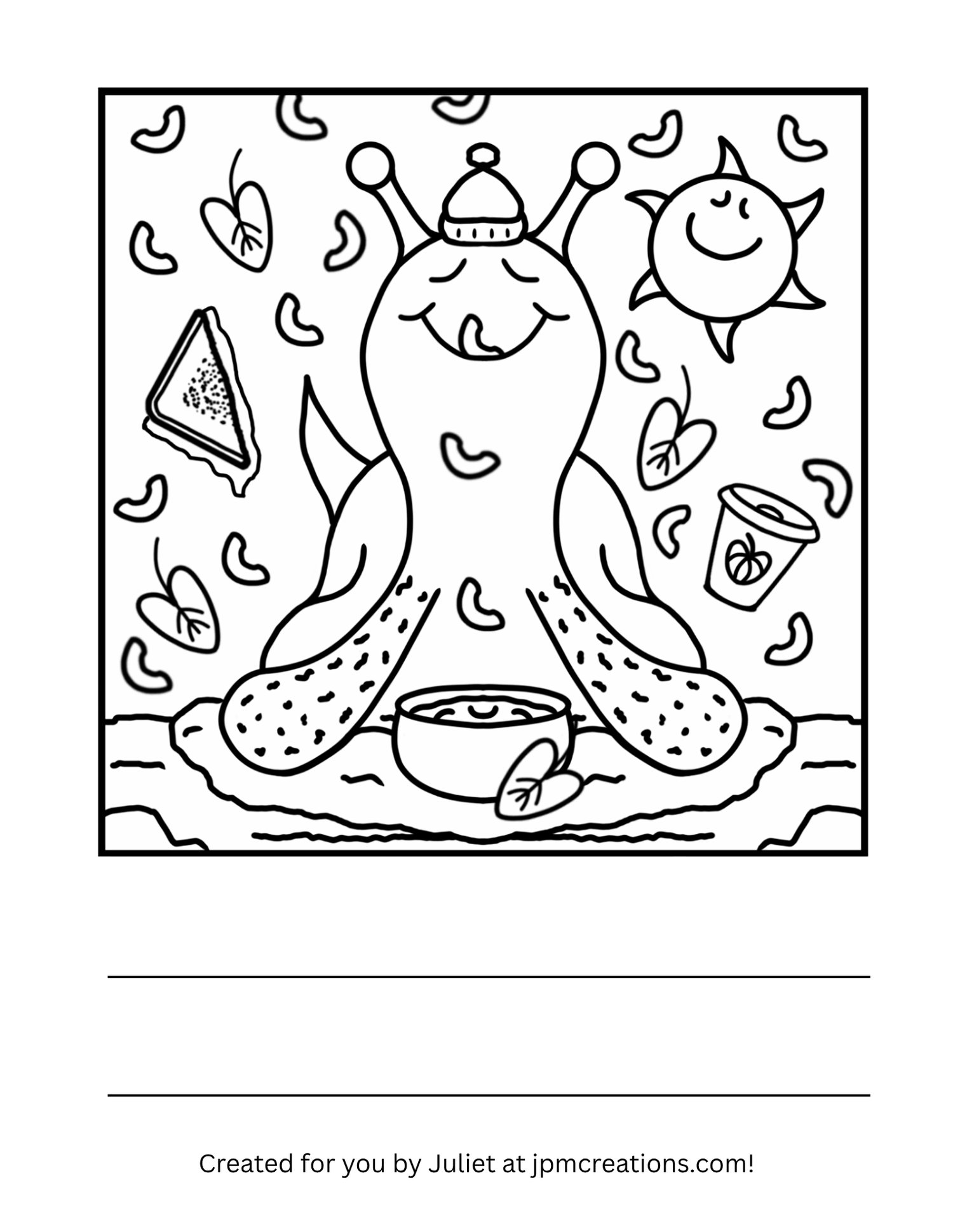 Cute Snail Comfort food Fall Equinox Coloring Page (Letter Size)