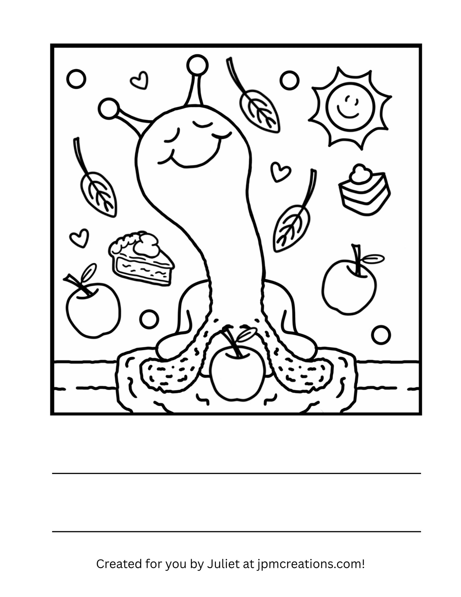 Cute Snail Apple-y Sweet Smiles Fall Coloring Page (Letter Size)