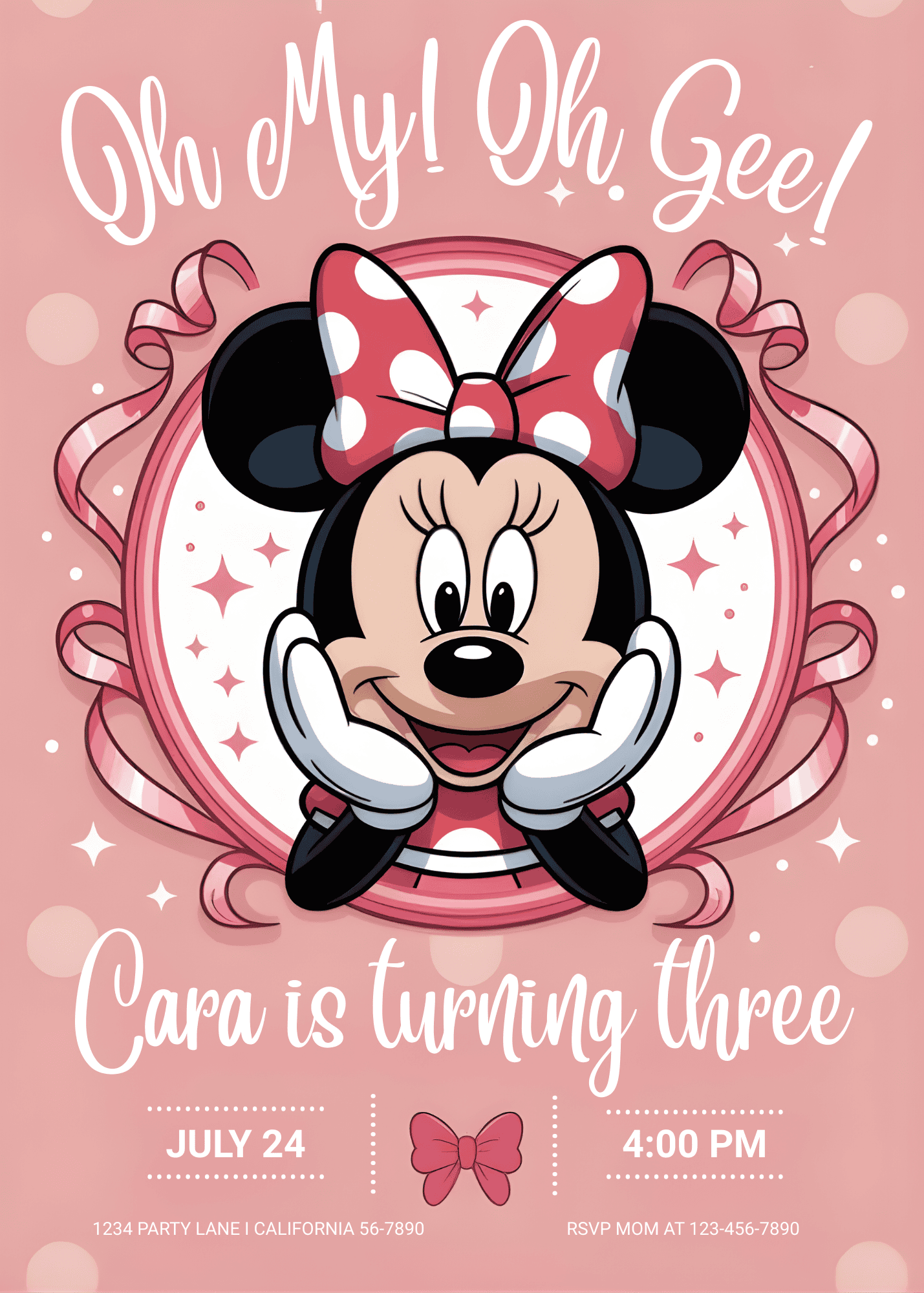 Minnie Mouse Birthday Invitation Canva Template - Editable 5x7 Digital Invite (Ref: MIN-INV-01)