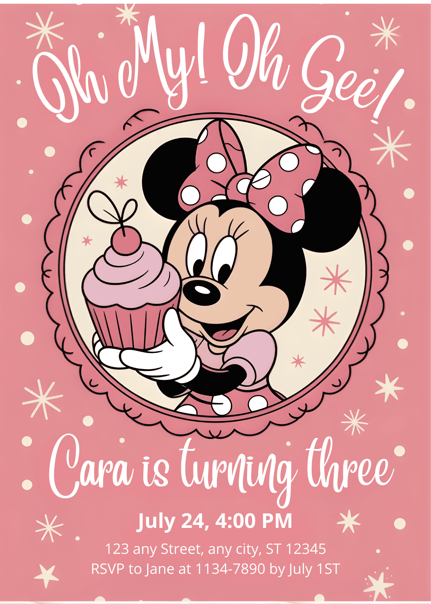 Minnie Mouse Birthday Invitation Canva Template - Editable 5x7 Digital Invite (Ref: MIN-INV-02)