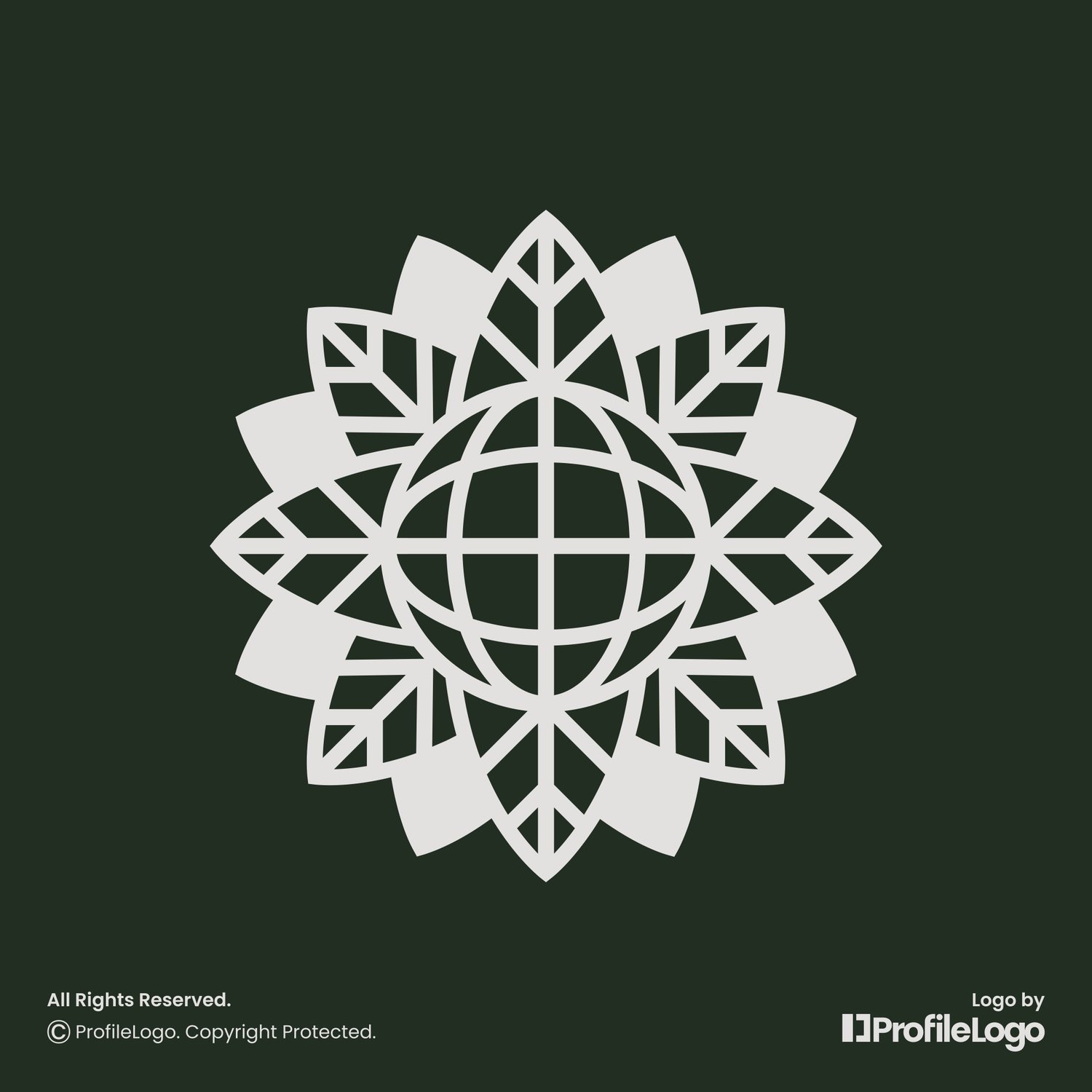 Ornament natural globe leaf logo for sale by ProfileLogo with dark green background