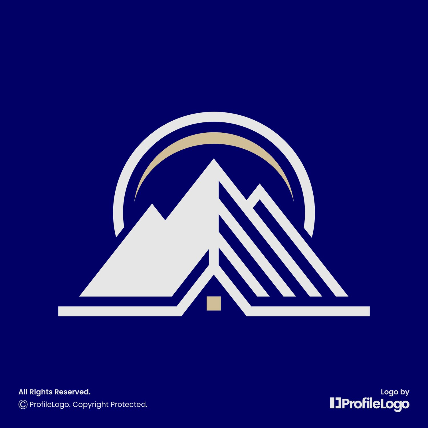 Modern mountain home building logo for sale by ProfileLogo with navy blue background