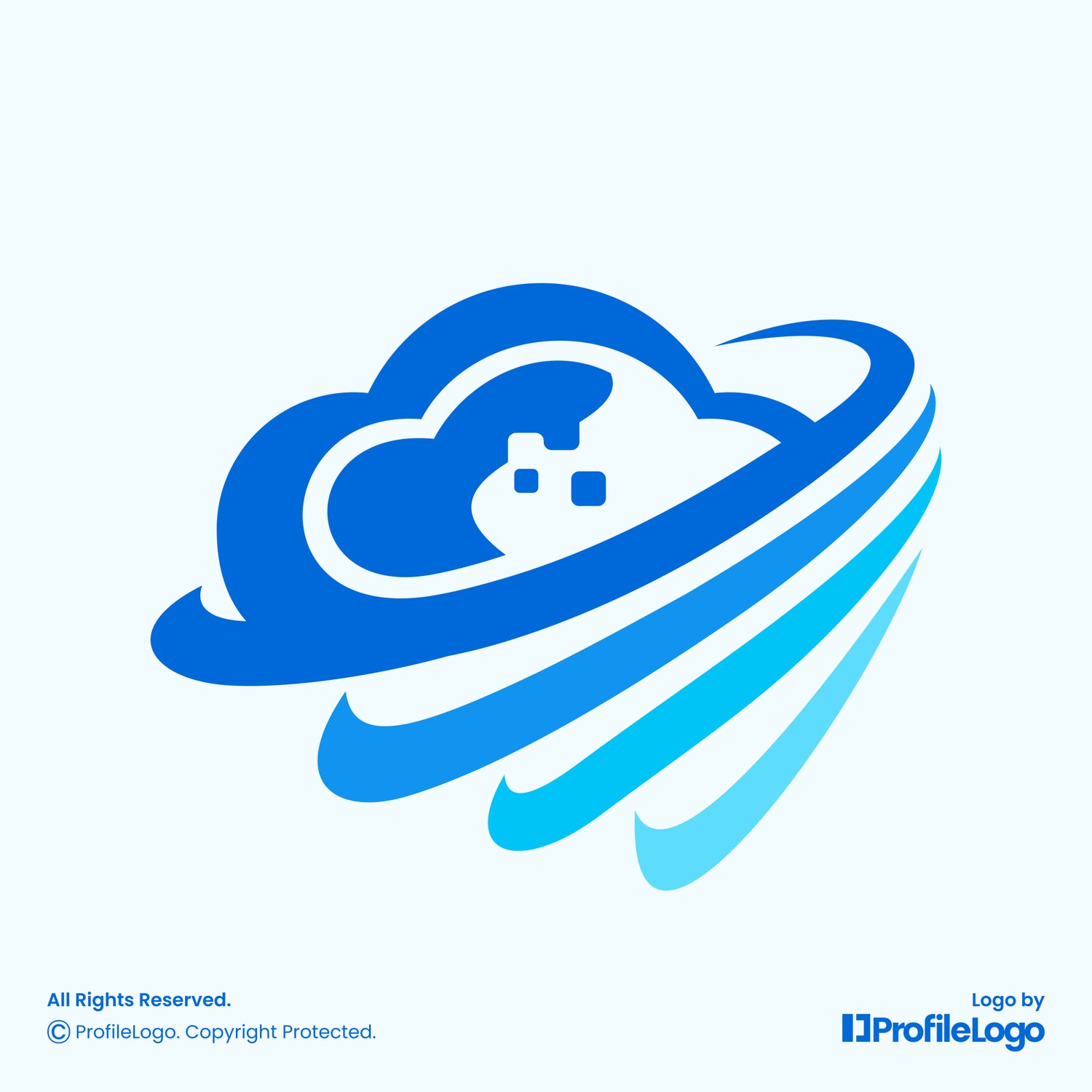 Technology data hosting cloud logo for sale by ProfileLogo with light blue background