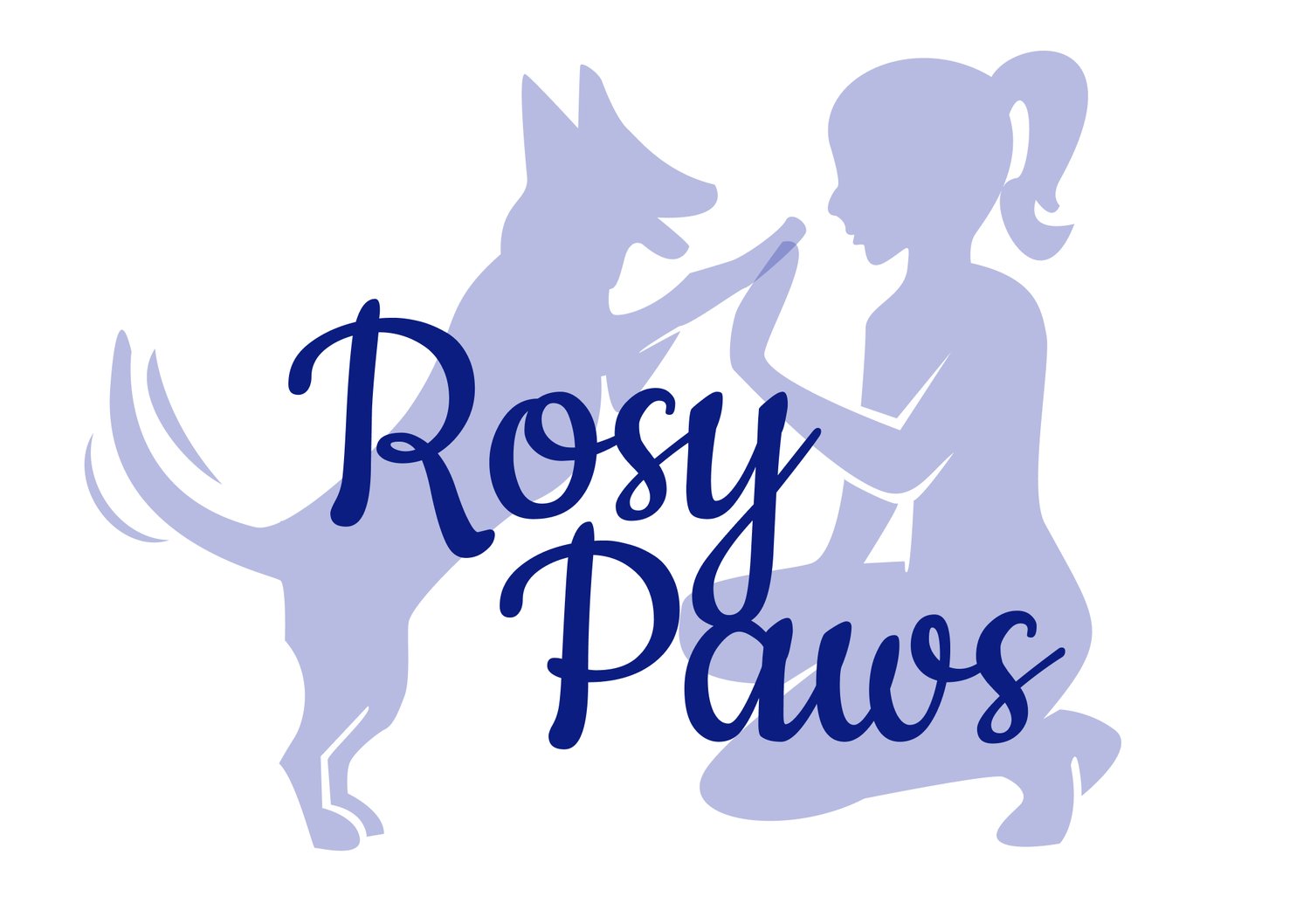 rosy paws dog training logo, woman and dog high fiving