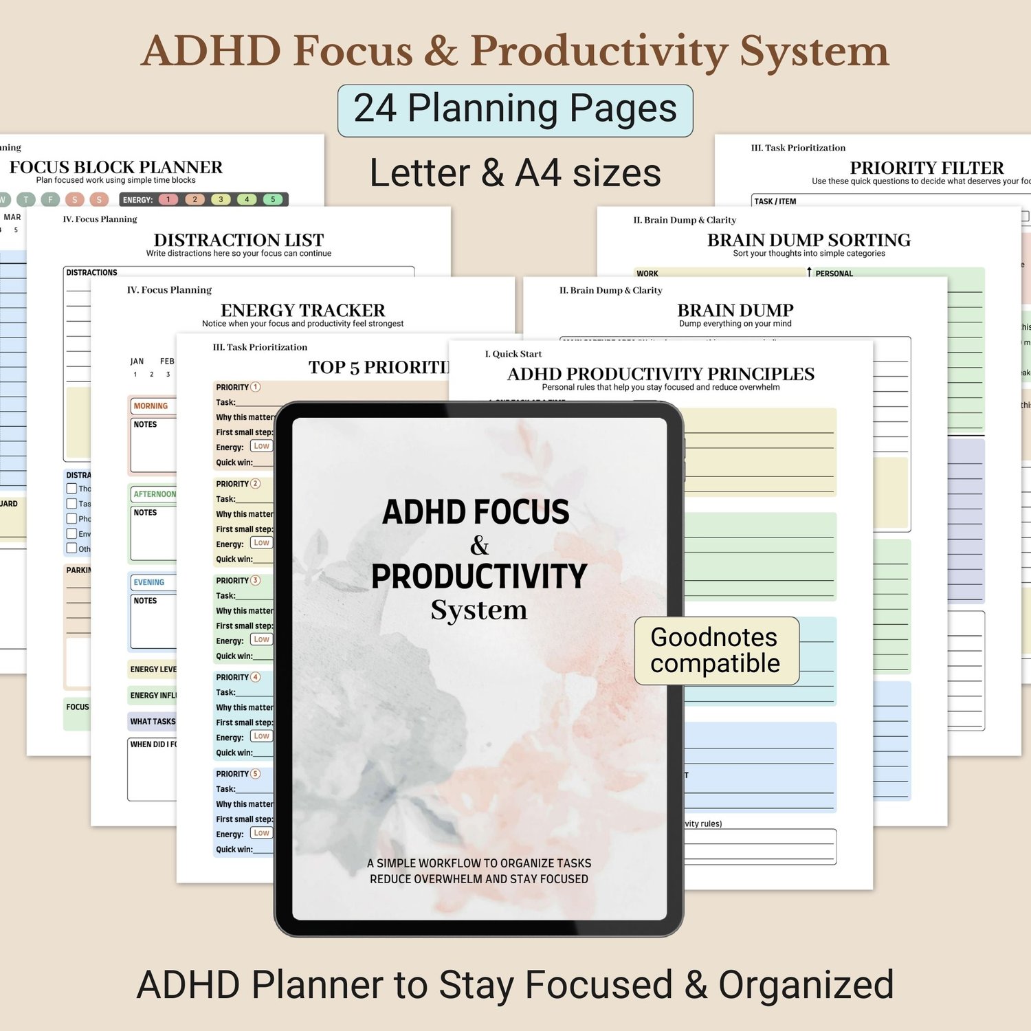 ADHD Focus Planner System Printable PDF for Productivity, Time ...