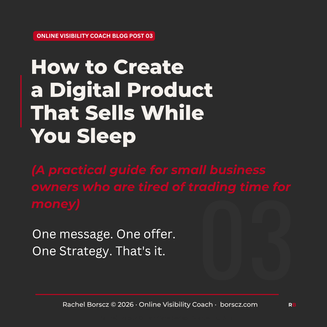 Blog Post 03 cover — Here is the ALT text for the Blog Post 03 cover image:  ALT TEXT — ready to copy and paste:  Dark charcoal square blog cover image. Red pill badge top left reads: Online Visibility Blog Post 03. Bold white headline reads: How to Creat