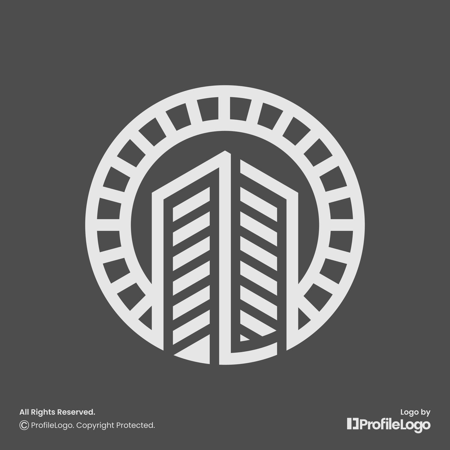 Circle line tower building logo for sale by ProfileLogo with dark grey background