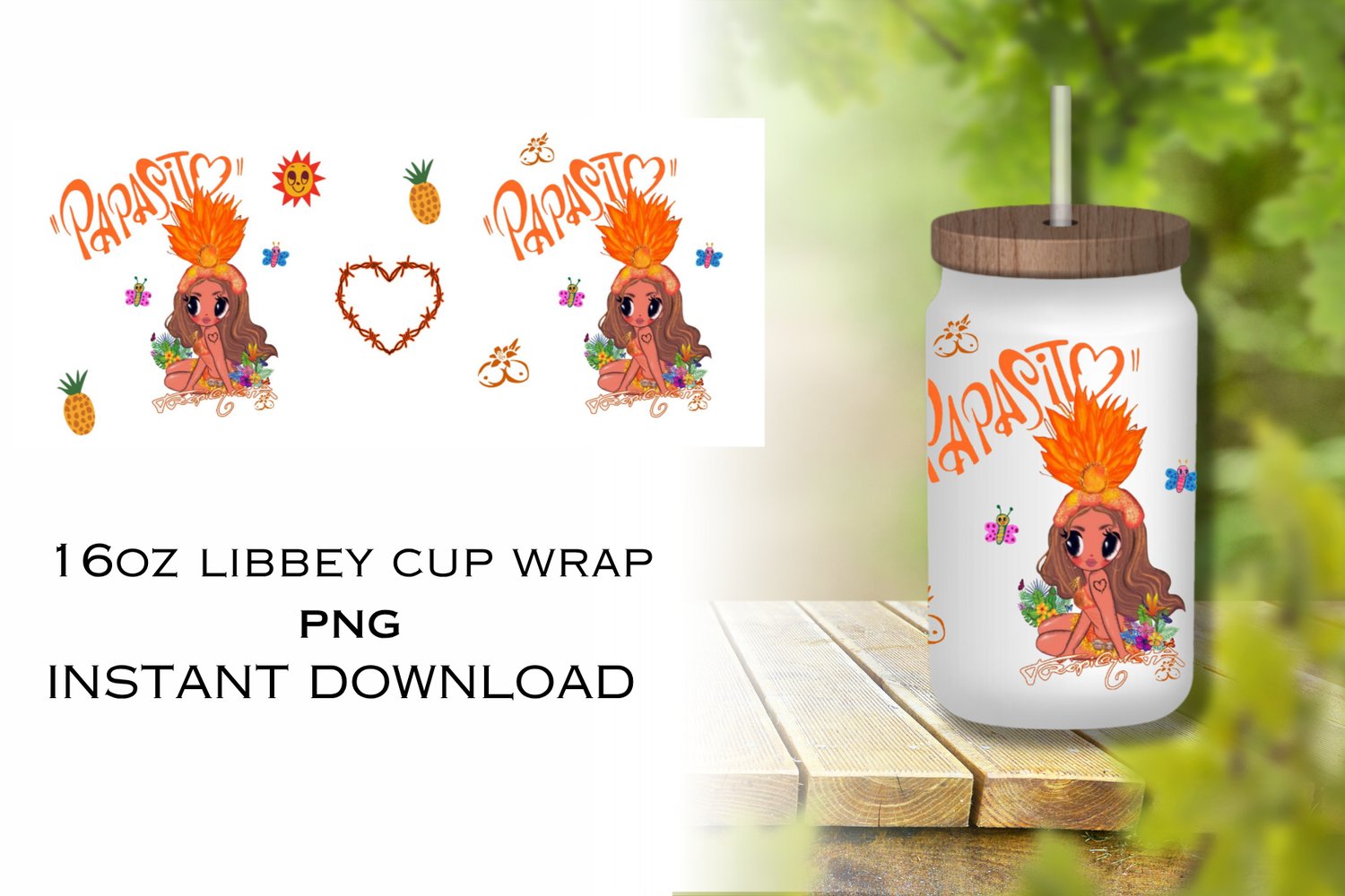 tropical libbey cup wrap png with summer aesthetic girl