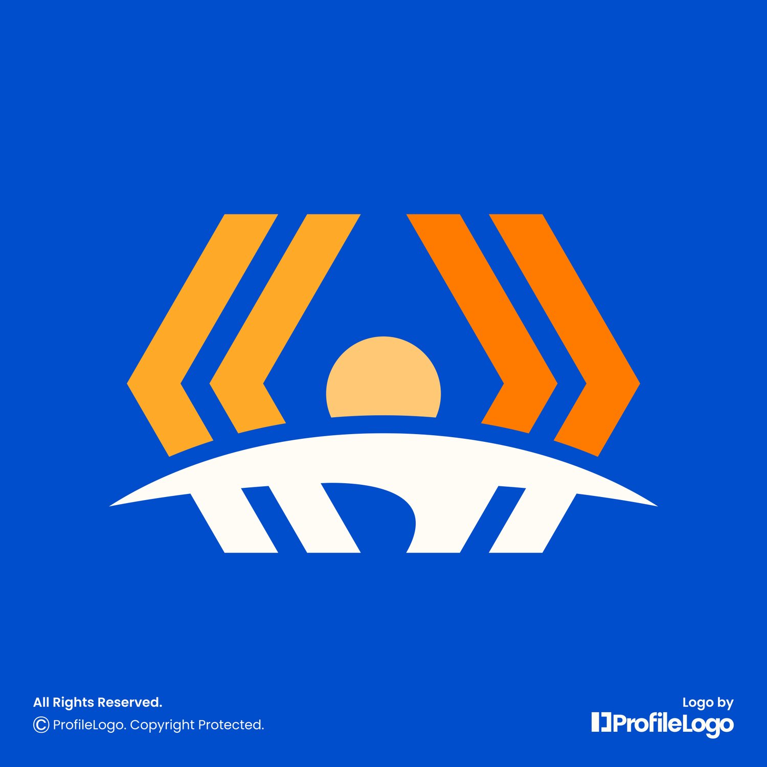 Bridge sun rise technology coding logo for sale by ProfileLogo with blue background