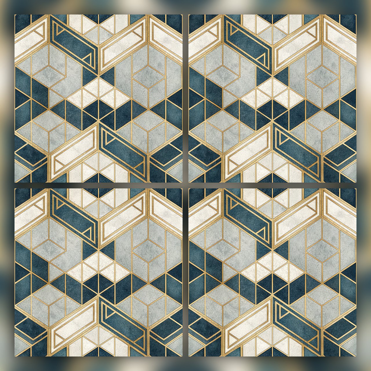 Luxury Art Deco Geometric Seamless Pattern Dark Teal Gold Wallpaper Design for Fabric and Décor