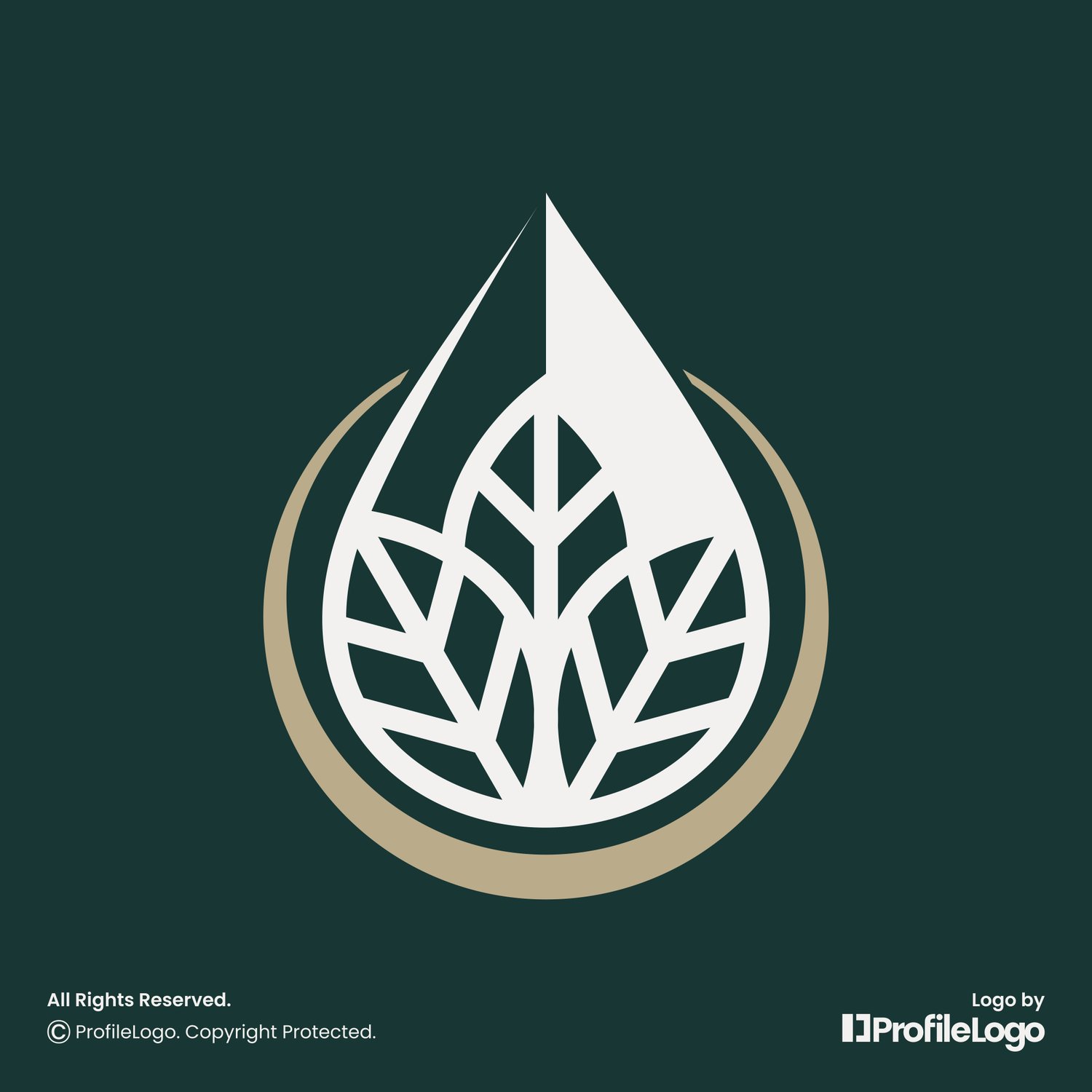 Nature leaf water drop logo for sale by ProfileLogo with dark green background