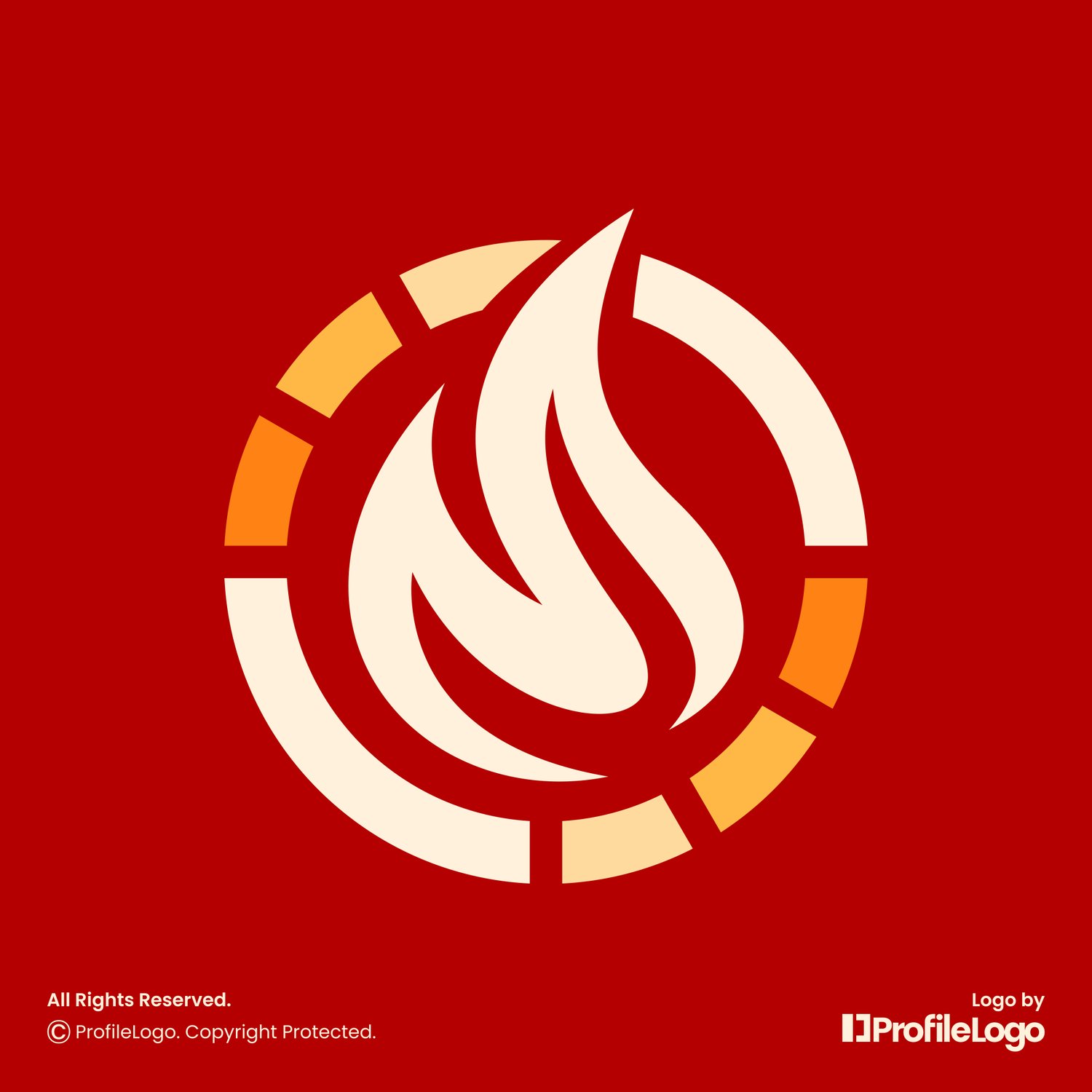 Dynamic circle fire flame logo for sale by ProfileLogo with red background